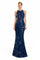 Formal Dresses Fitted Long Formal Evening Floral Dress Navy