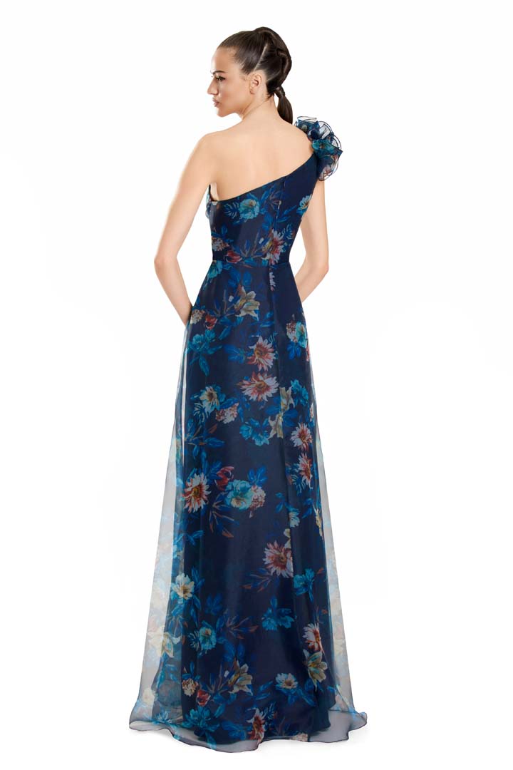 Formal Dresses Long Floral 3D Print Evening Formal Dress Navy/Multi