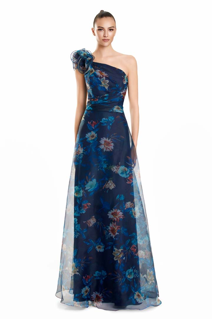 Formal Dresses Long Floral 3D Print Evening Formal Dress Navy/Multi