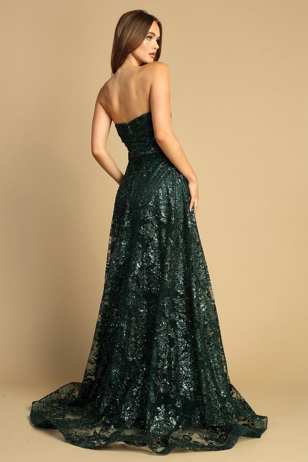 Adora Design 3107G Prom Long Glitter Print Overskirt Formal Dress