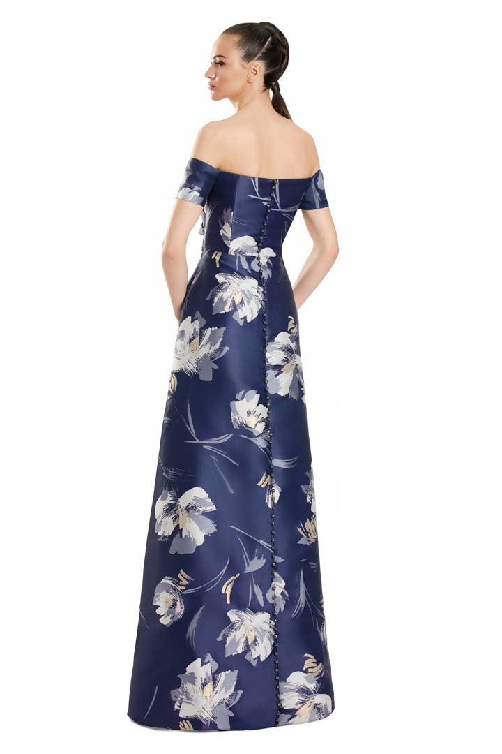 Formal Dresses Formal Long Floral Peplum Dress Navy/Multi