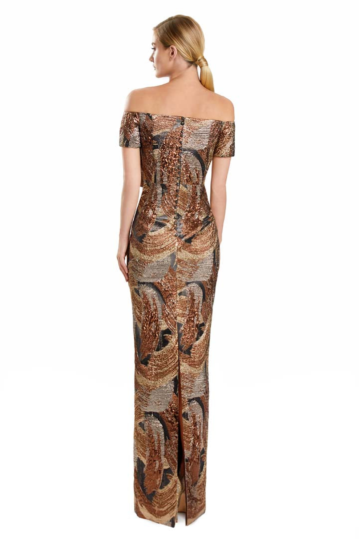 Formal Dresses Fitted Long Peplum Layered Formal Evening Dress Bronze/Gold Multi