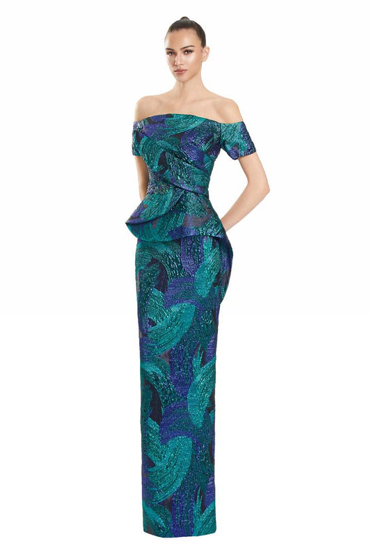 Formal Dresses Fitted Long Peplum Layered Formal Evening Dress Teal Violet/Multi