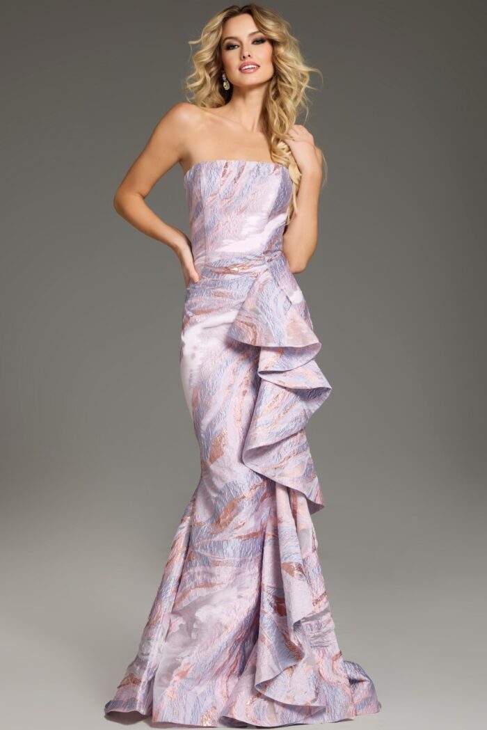 Formal Dresses Textured Long Ruffle Mermaid Formal Evening Dress  Multi Pink