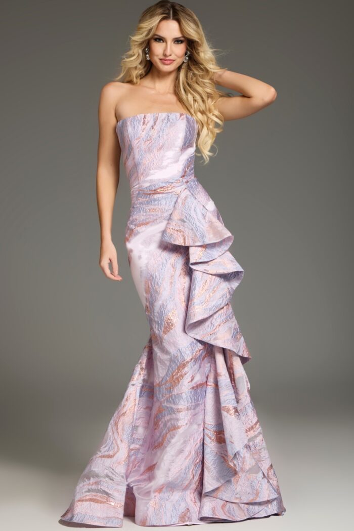 Formal Dresses Textured Long Ruffle Mermaid Formal Evening Dress  Multi Pink