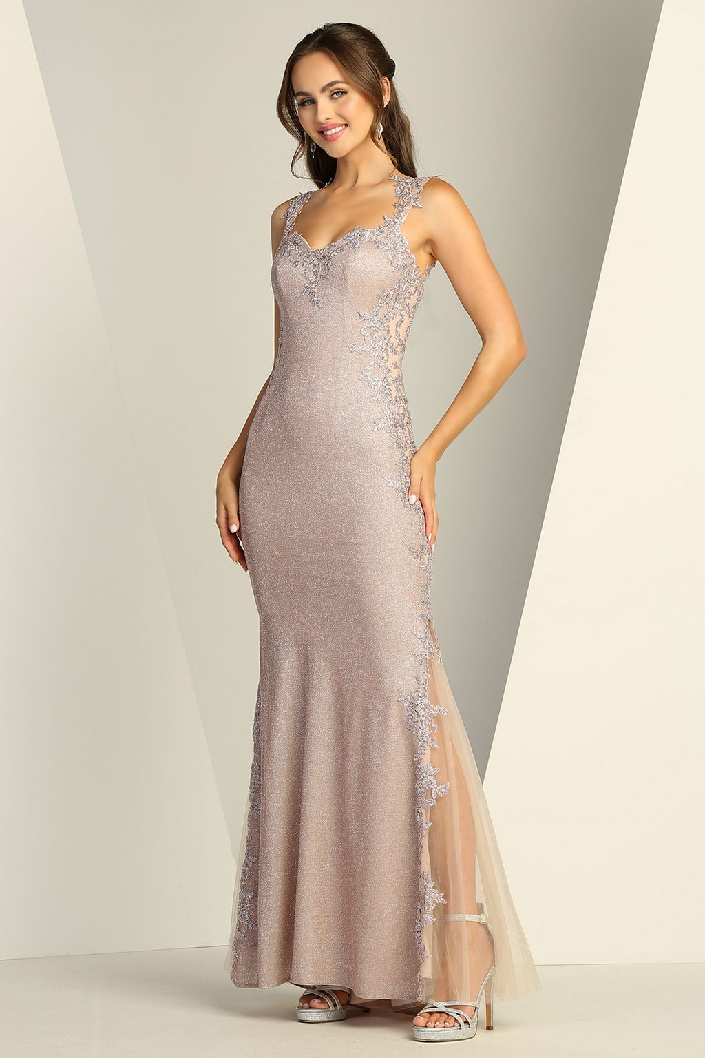 Adora 3116 Beaded Applique Prom Long Mermaid Metallic Formal Dress