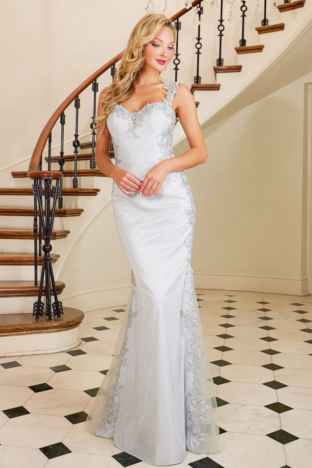 Adora 3116 Beaded Applique Prom Long Mermaid Metallic Formal Dress