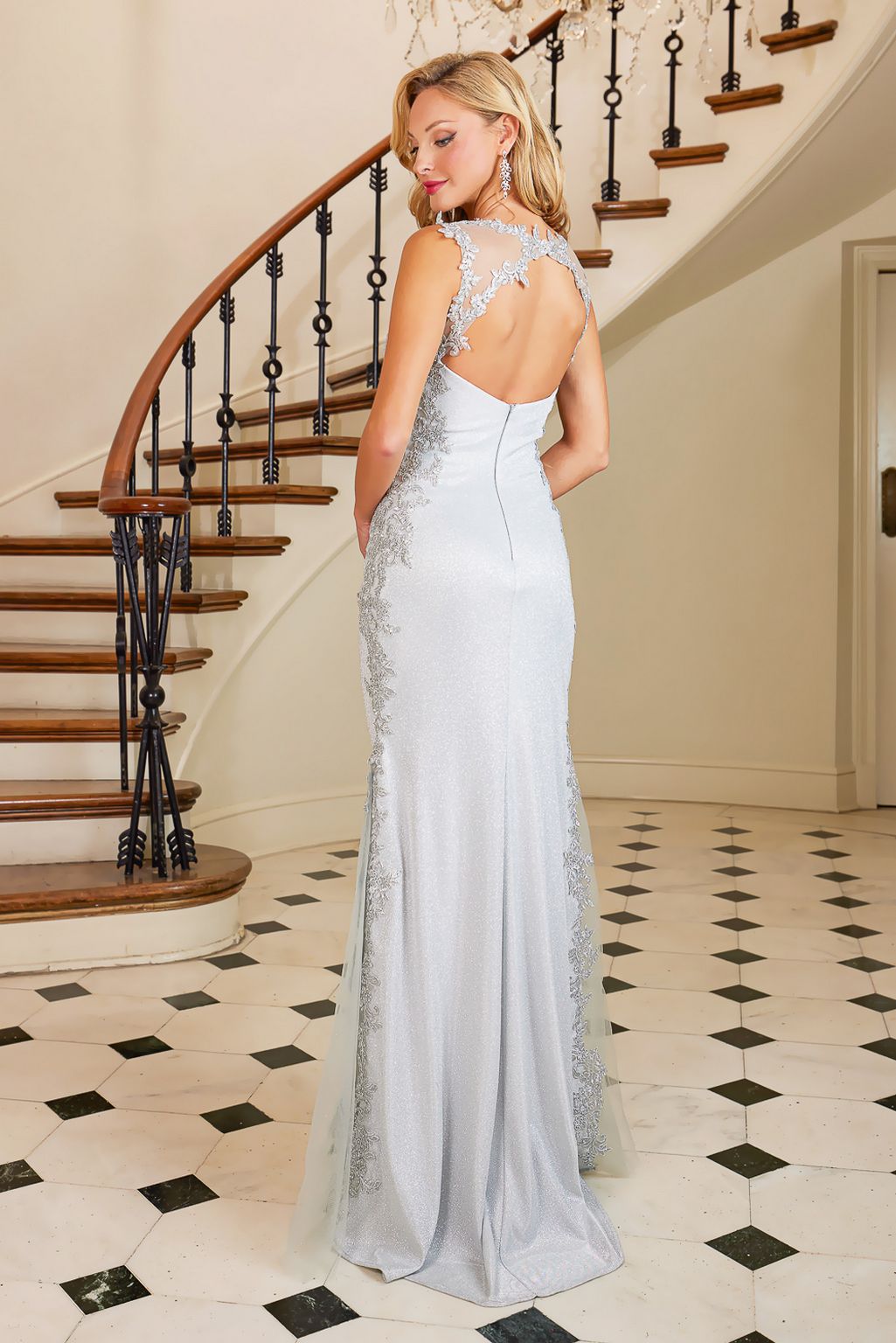 Adora 3116 Beaded Applique Prom Long Mermaid Metallic Formal Dress