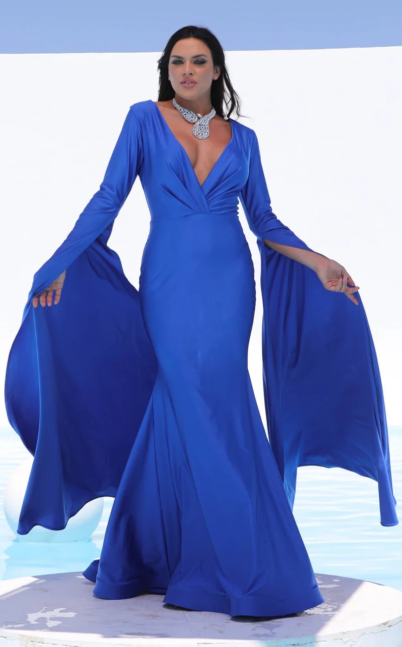 fitted cape dress Jessica Angel 311 Long Fitted Formal Evening Cape Dress