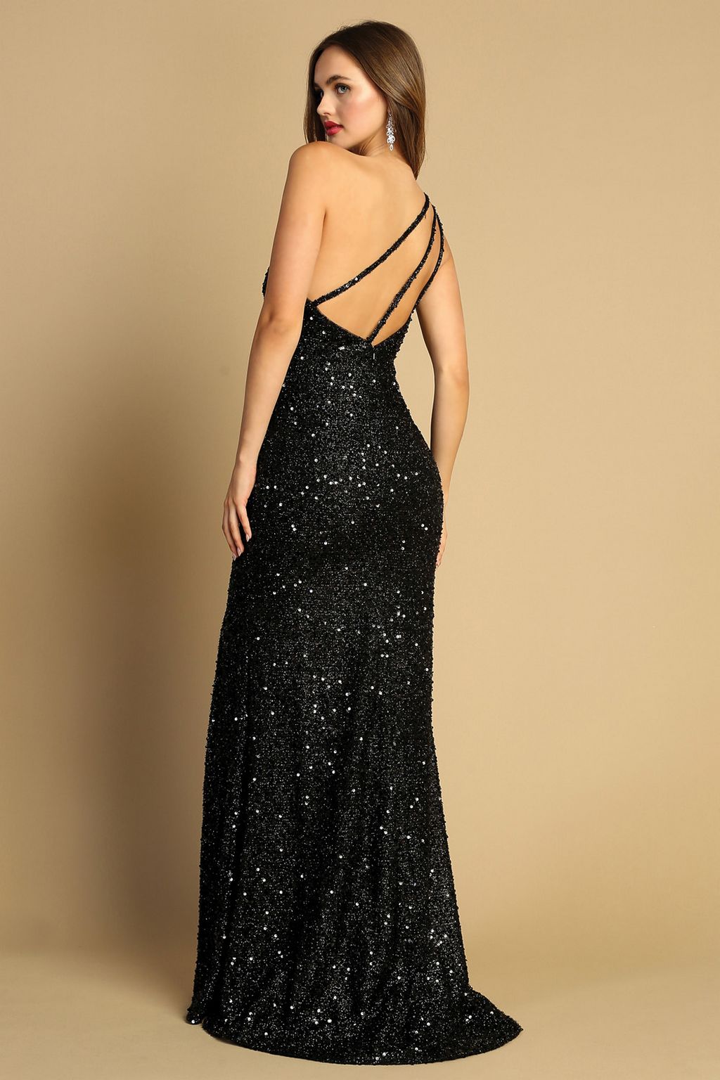 Adora 3121 Prom Fitted Long Formal Slit Sequin Dress