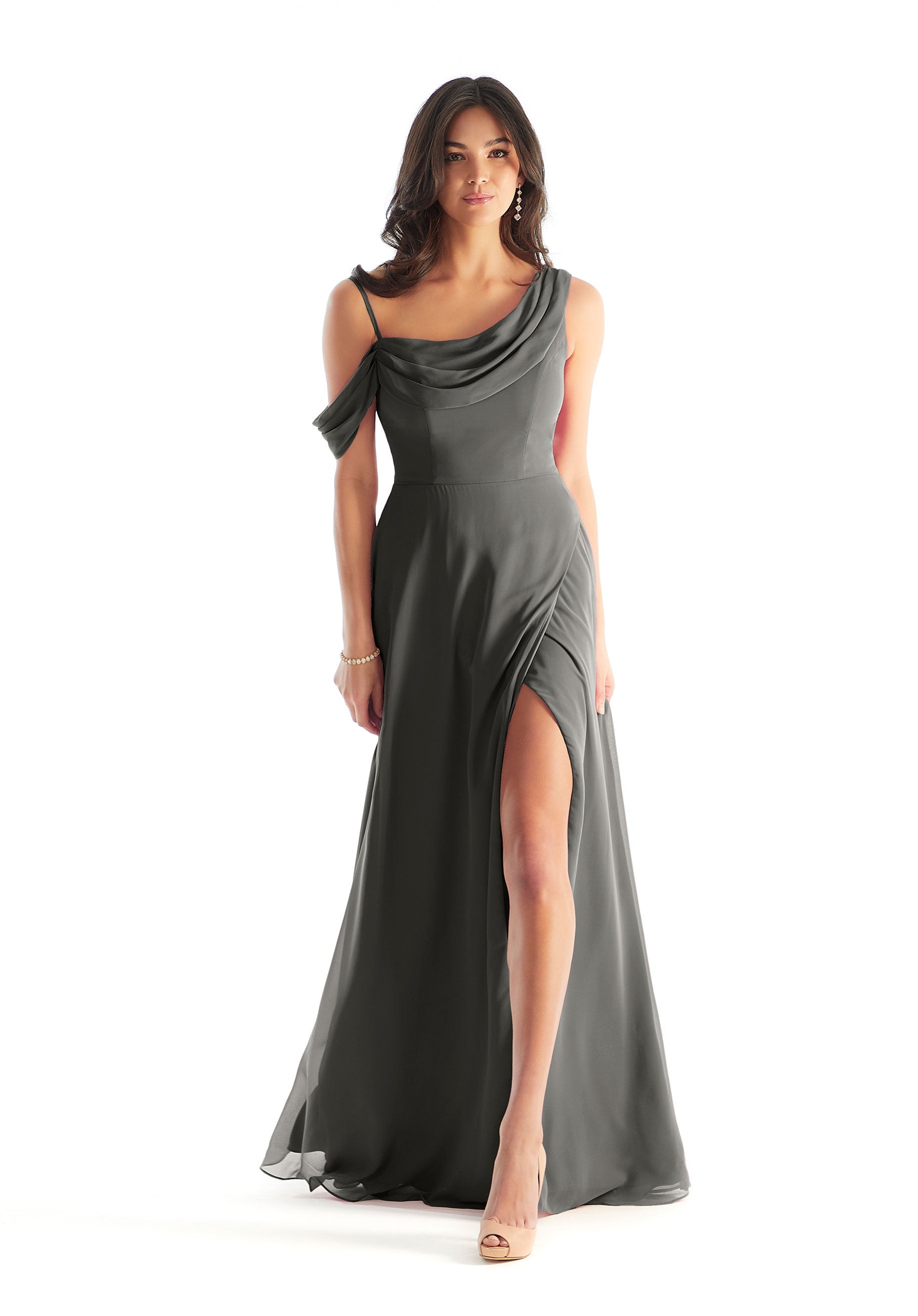 Formal Dresses A Line Long Slit Evening Formal Dress MGNY Madeline Gardner New York 31222 Charcoal