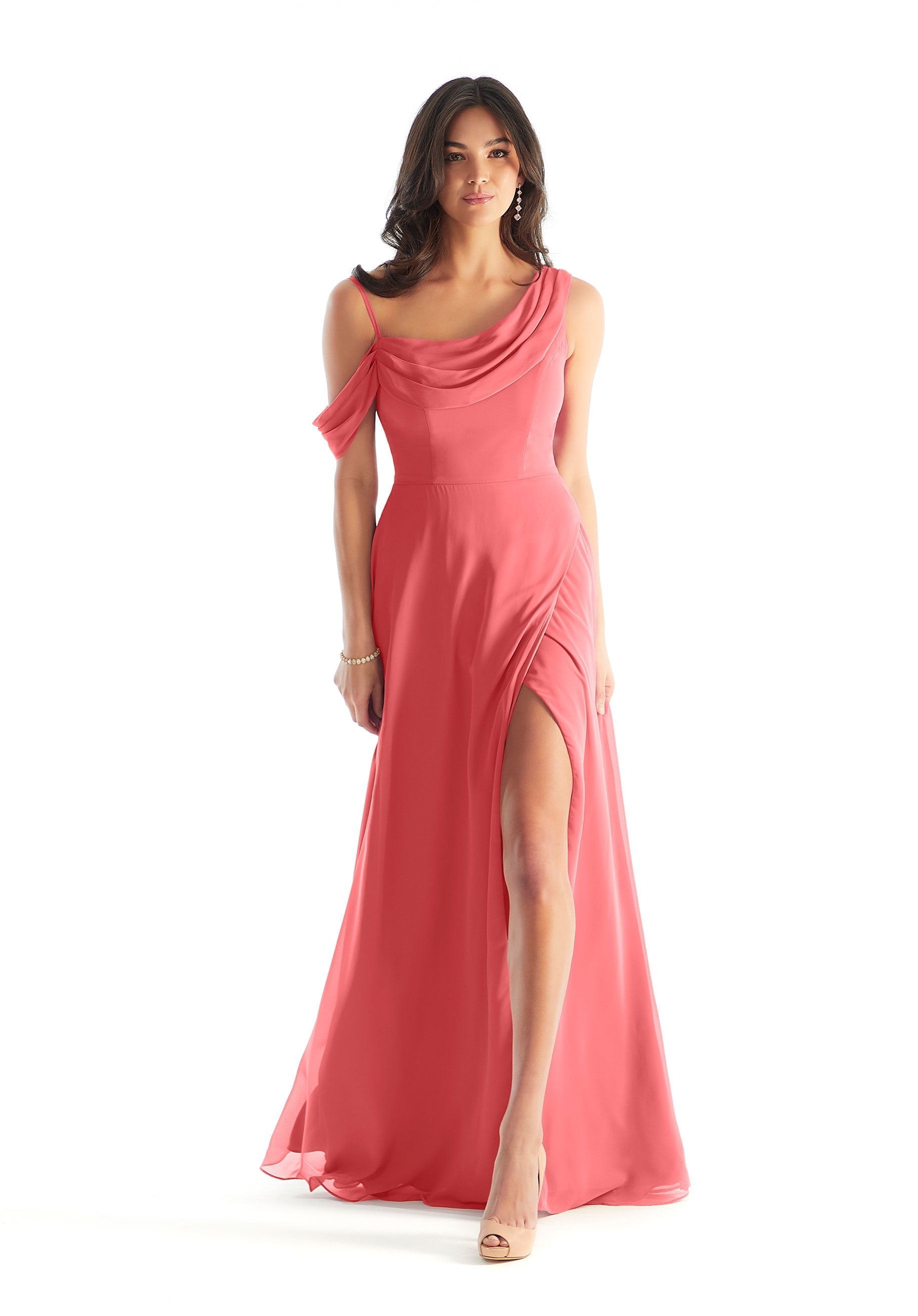 Formal Dresses Slit Evening Formal Long A Line Dress MGNY Madeline Gardner New York 31222 Cantaloupe