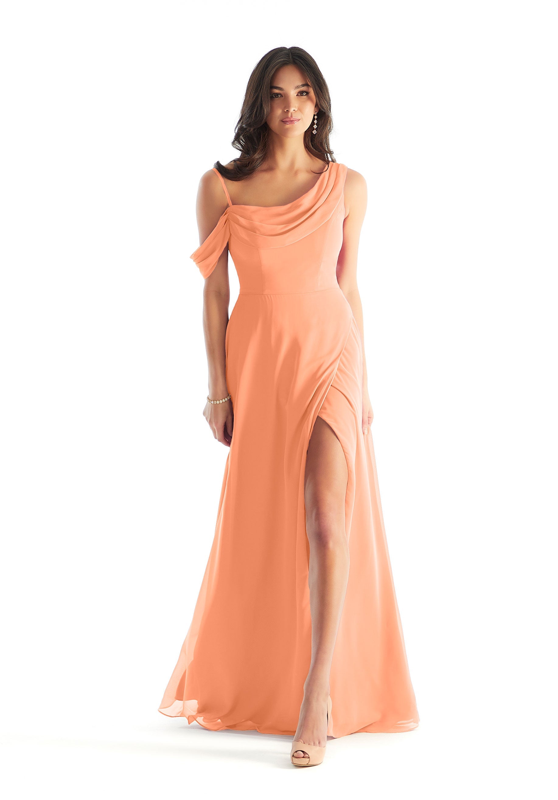 Formal Dresses Slit Evening Formal Long A Line Dress MGNY Madeline Gardner New York 31222 Peach