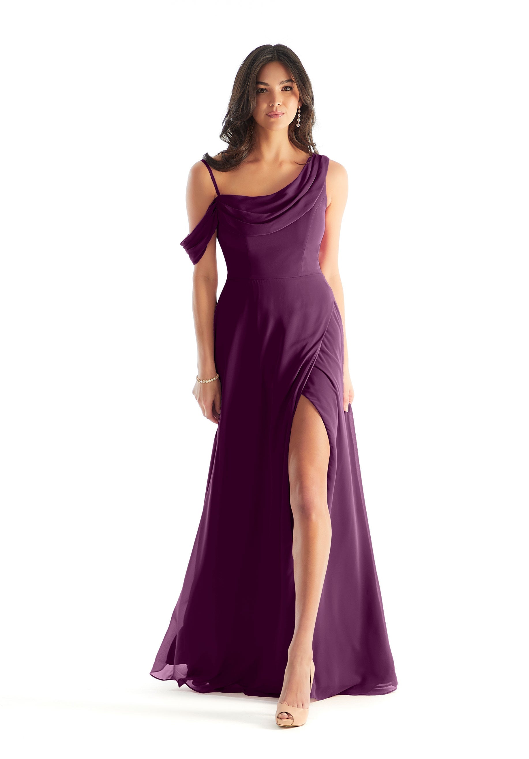 Formal Dresses Slit Long Formal A Line Evening Dress MGNY Madeline Gardner New York 31222 Eggplant