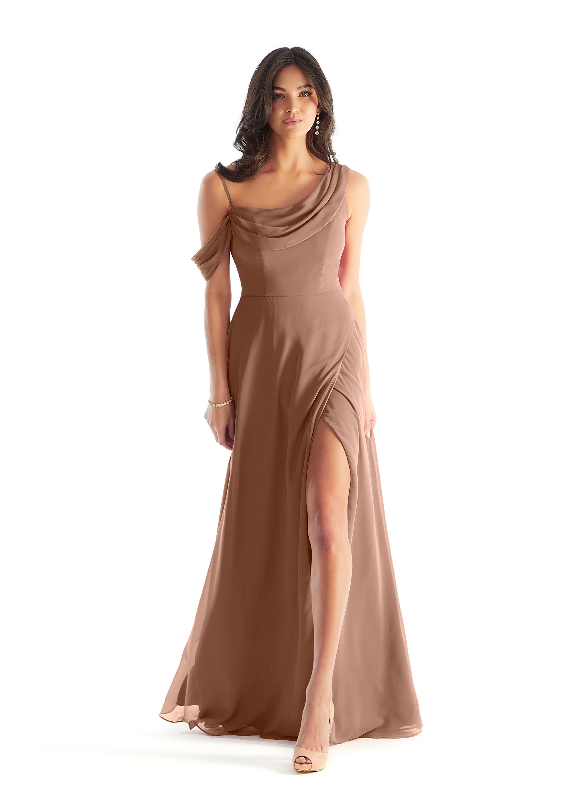 Formal Dresses Slit Evening Formal Long A Line Dress MGNY Madeline Gardner New York 31222 Fawn