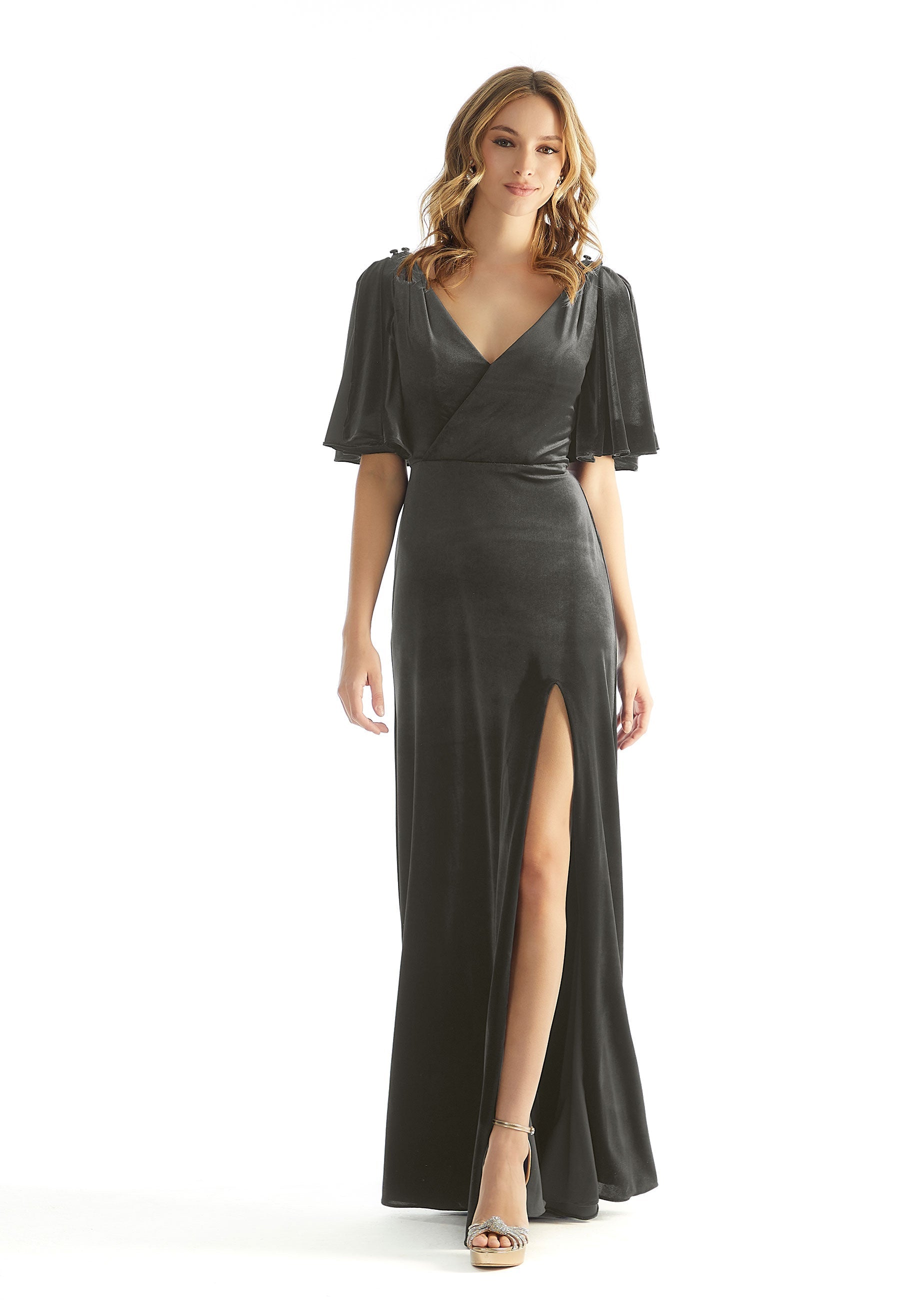 Formal Dresses Long Formal Velvet Dress MGNY Madeline Gardner New York 31223 Charcoal