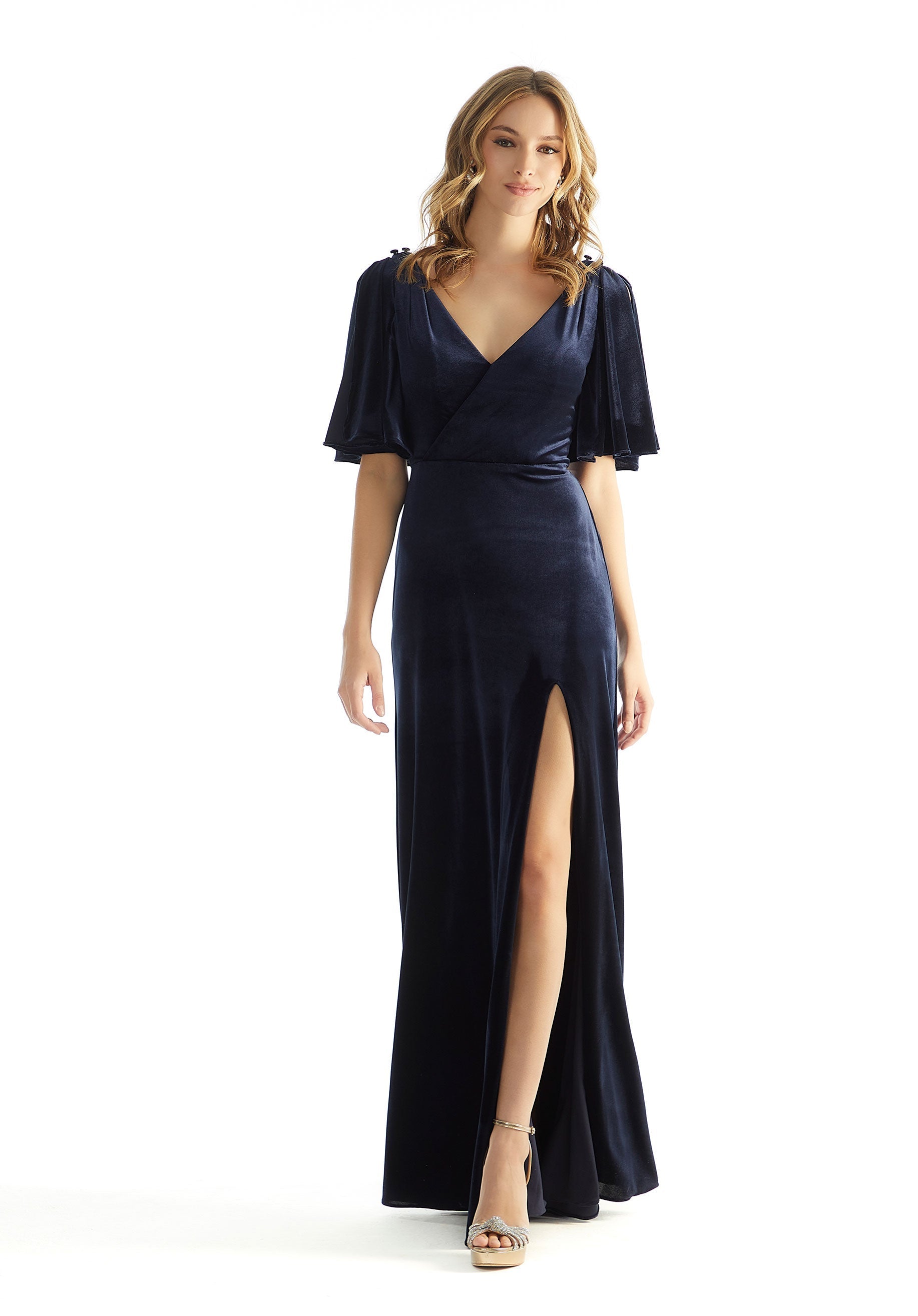 Formal Dresses Long Velvet Formal Dress MGNY Madeline Gardner New York 31223 Navy
