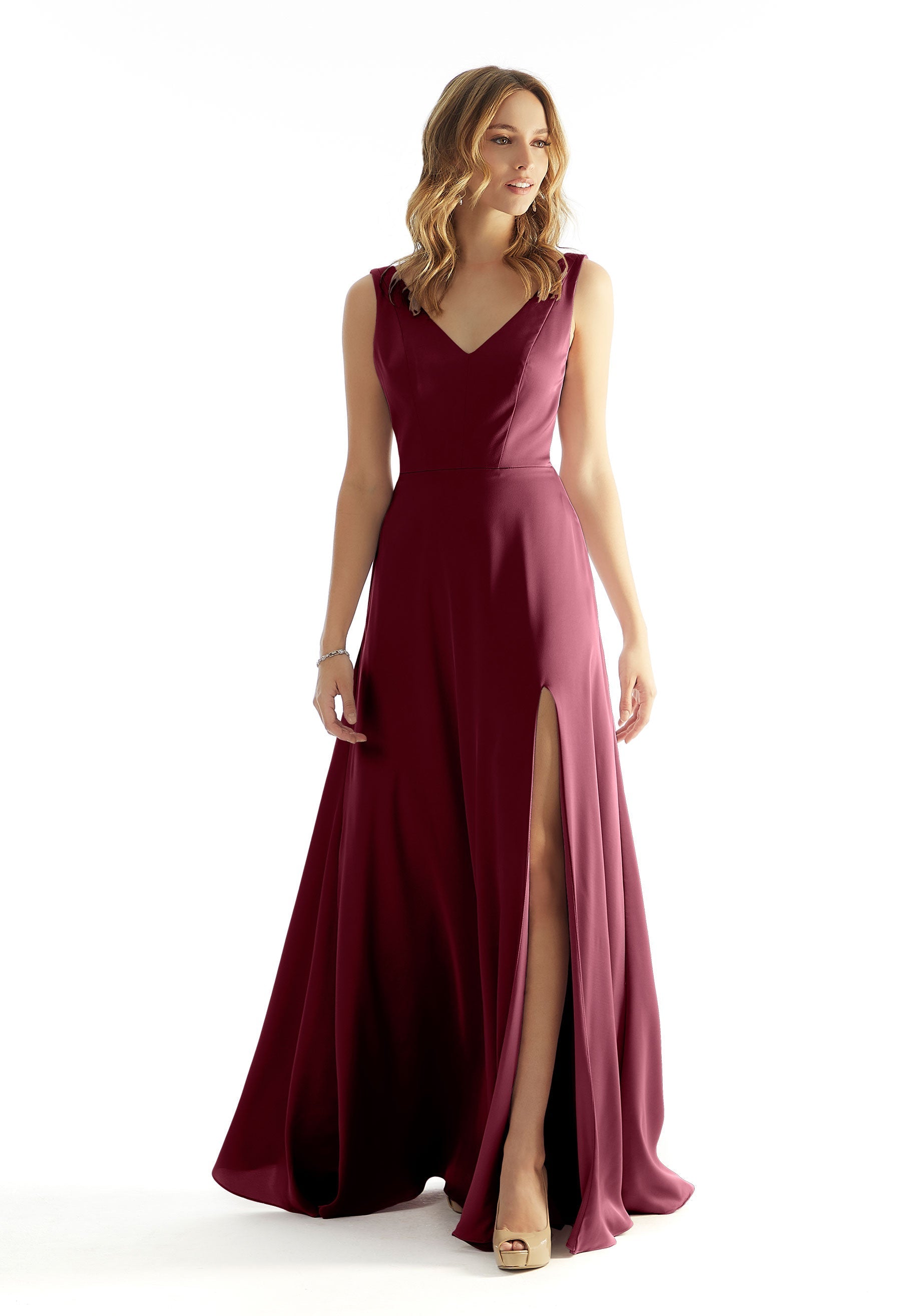 Formal Dresses Long Formal A Line Slit Dress MGNY Madeline Gardner New York 31225 Bordeaux