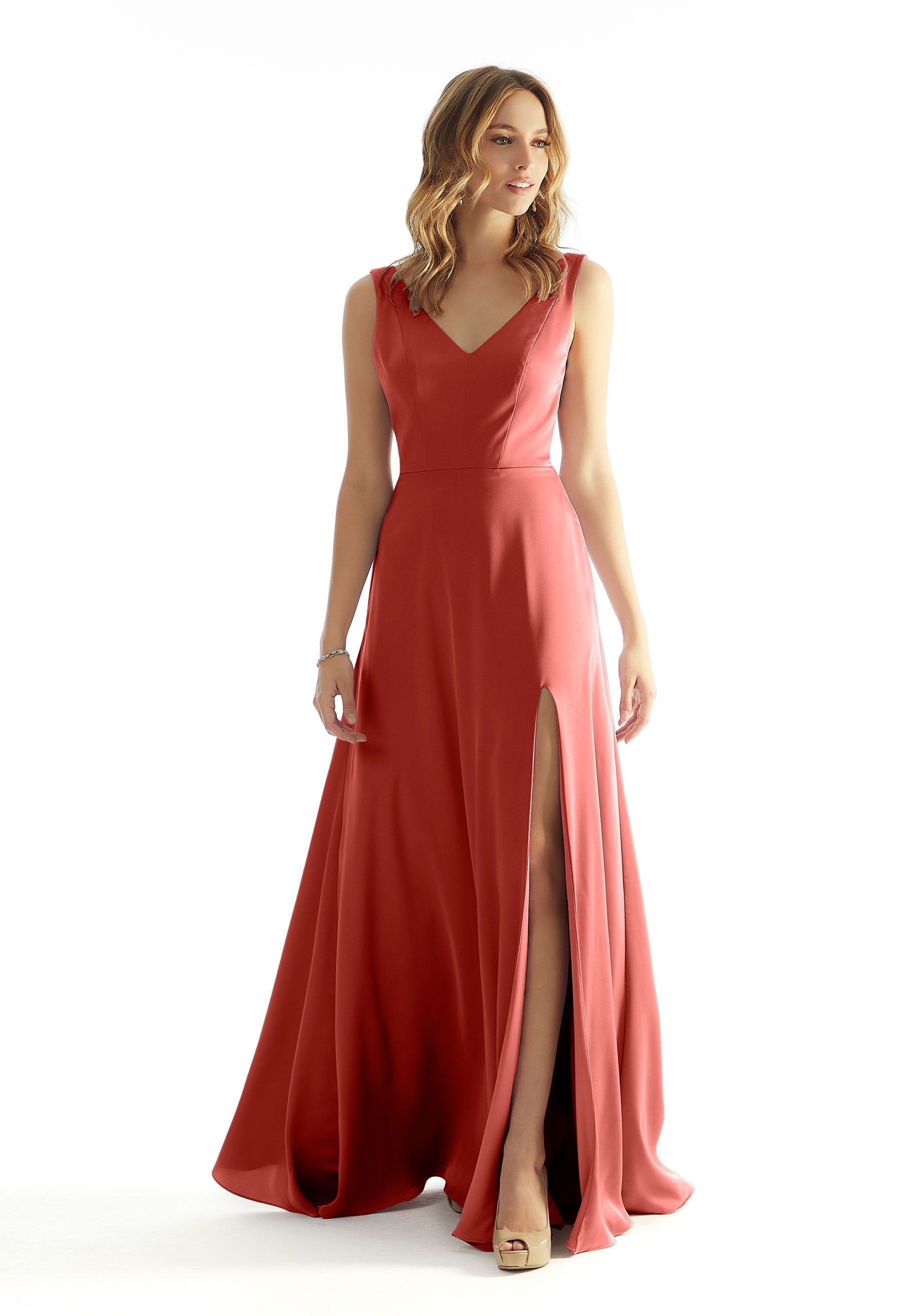 Formal Dresses Long Formal A Line Slit Dress MGNY Madeline Gardner New York 31225 Terra Cotta