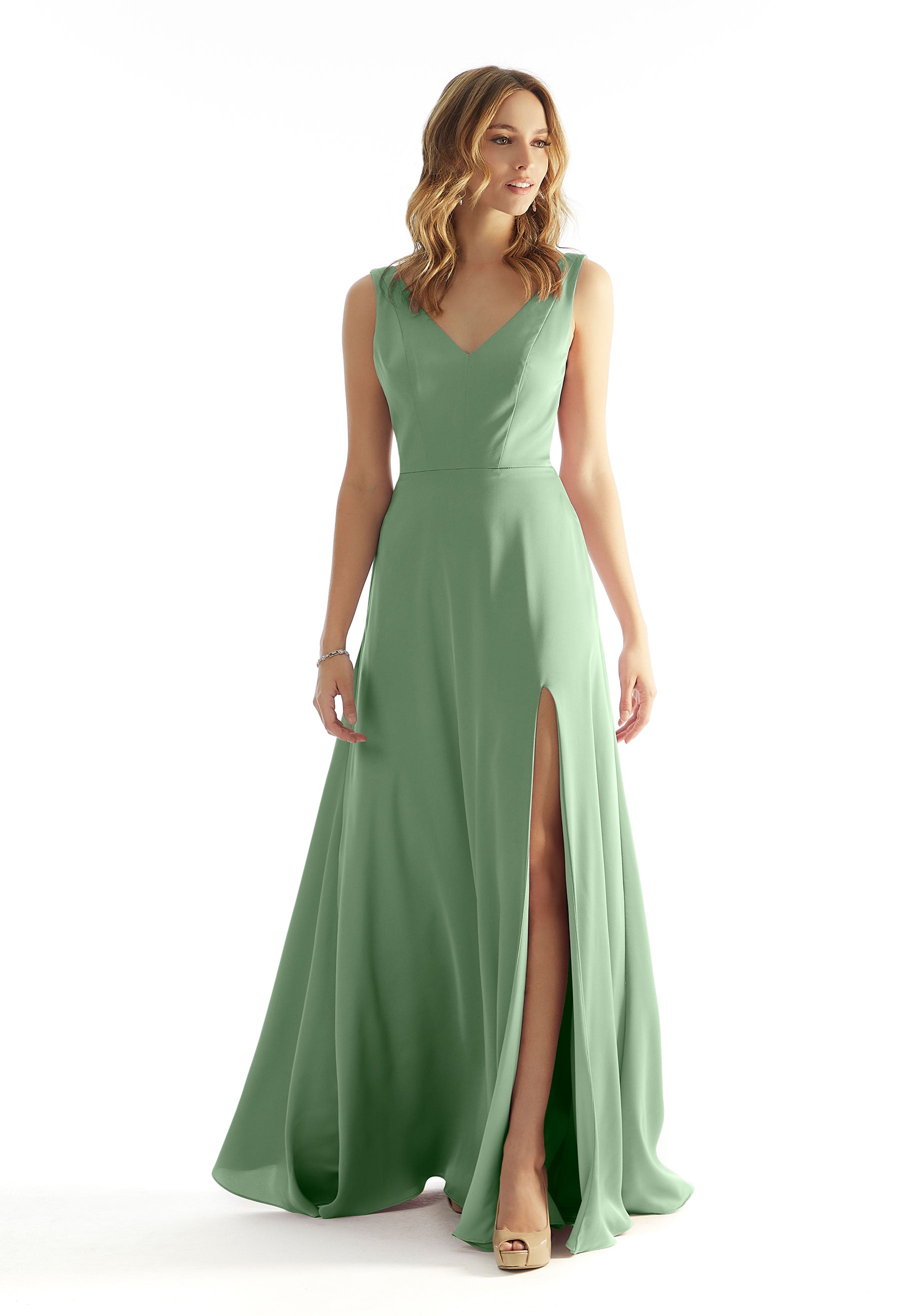 Formal Dresses Pleated Long Formal A Line Evening Dress MGNY Madeline Gardner New York 31225 Moss