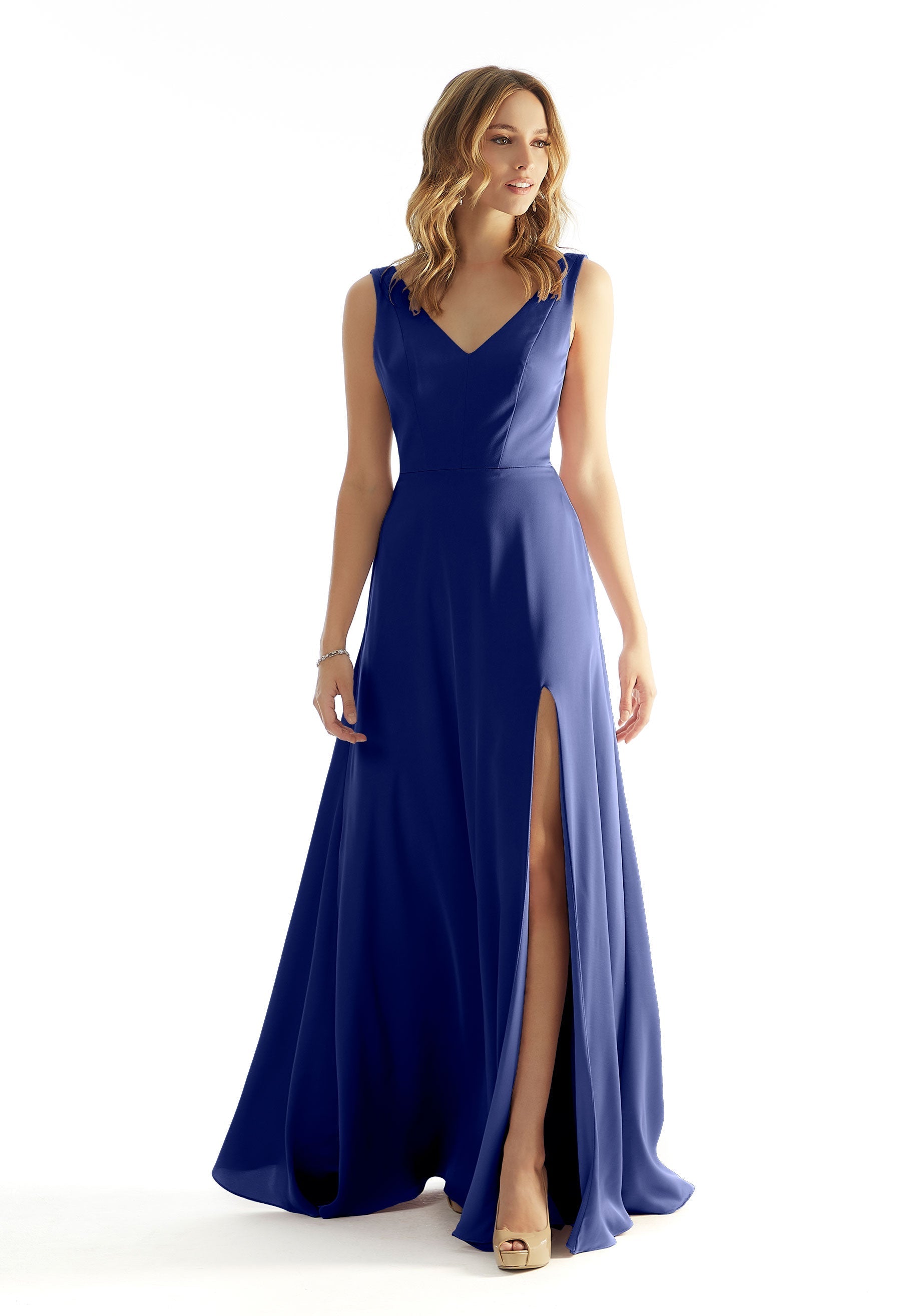 Formal Dresses Long Formal A Line Slit Dress MGNY Madeline Gardner New York 31225 Sapphire
