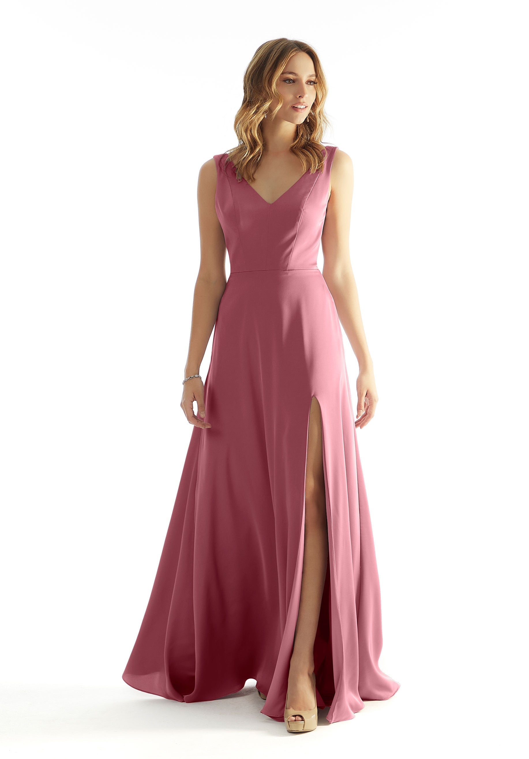 Formal Dresses Pleated Long Formal A Line Evening Dress MGNY Madeline Gardner New York 31225 Rosewood