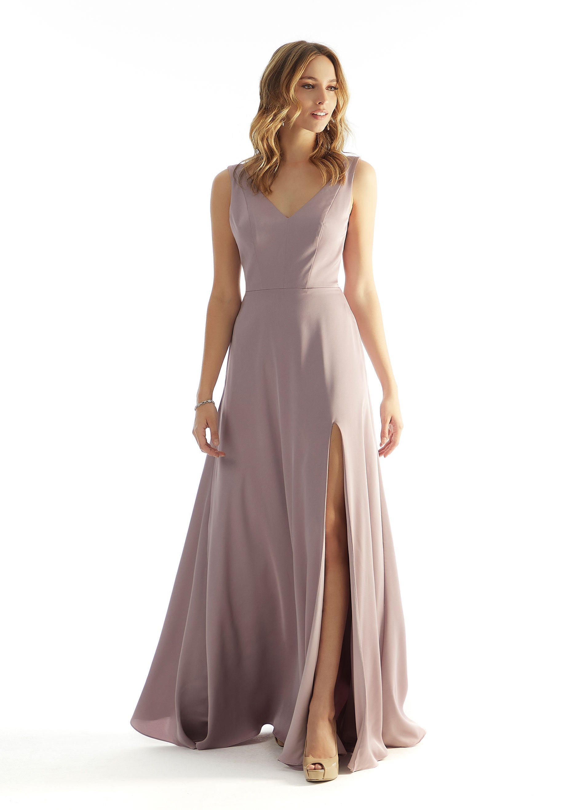 Formal Dresses Pleated Long Formal A Line Evening Dress MGNY Madeline Gardner New York 31225 Desert Rose