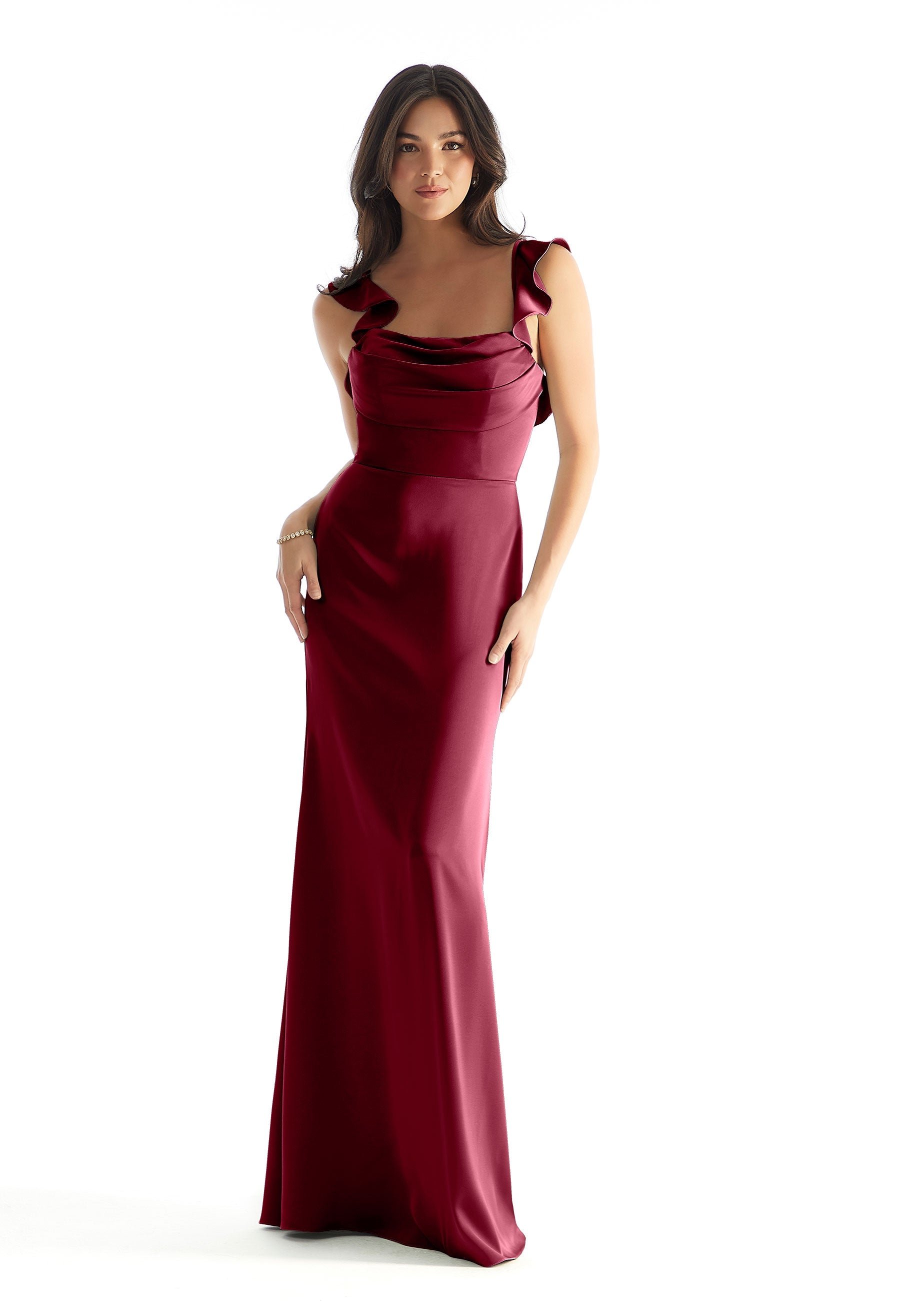 Formal Dresses Long Formal Pleated A Line Ruffle Dress MGNY Madeline Gardner New York 31228 Bordeaux