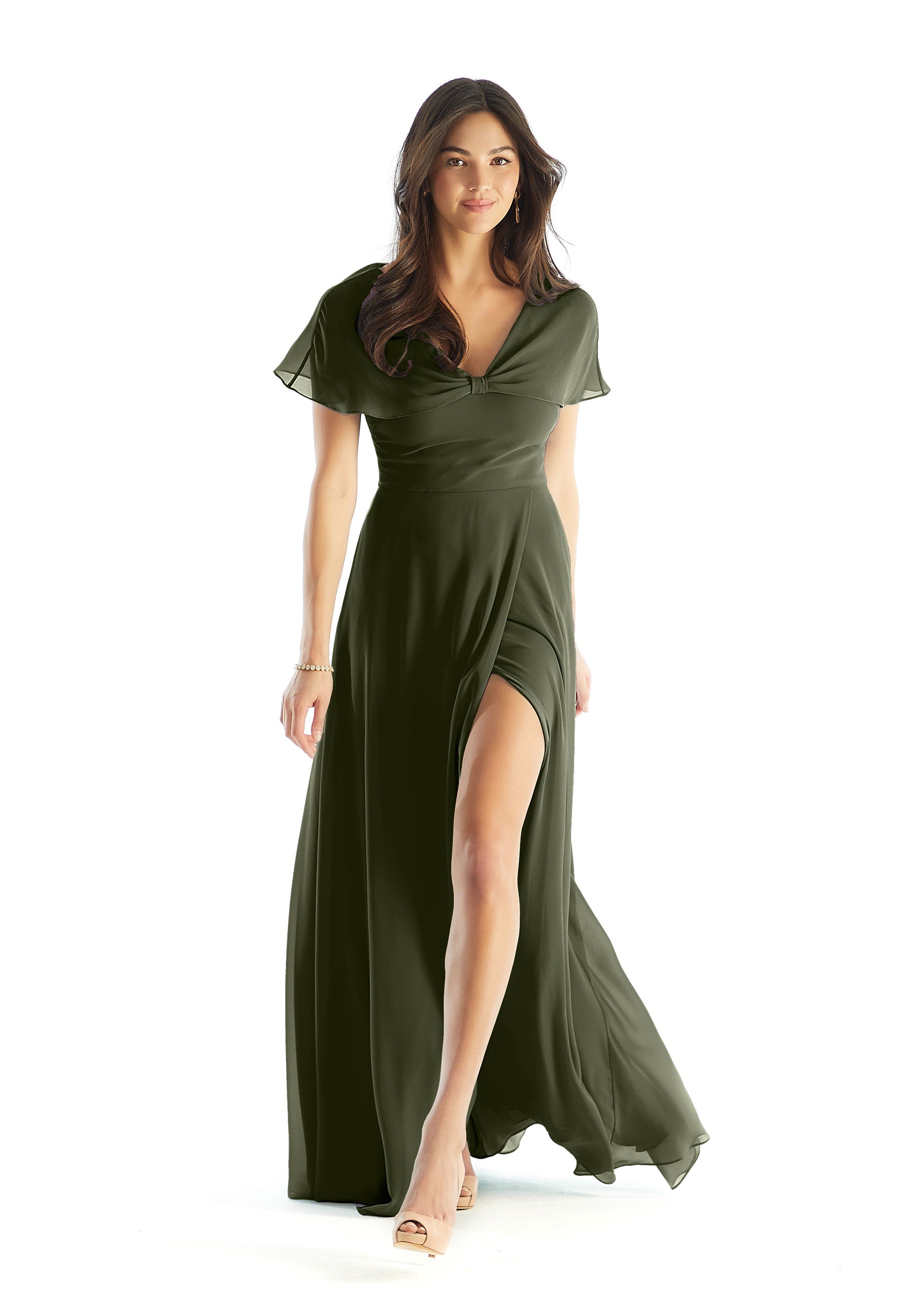 Formal Dresses Slit A Line Formal Long Evening Dress MGNY Madeline Gardner New York 31232 Thyme