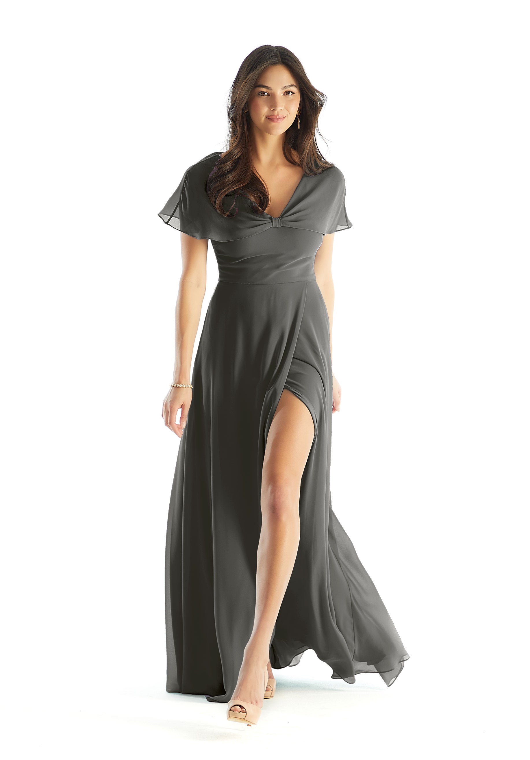 Formal Dresses Slit Formal Evening Long A Line Dress MGNY Madeline Gardner New York 31232 Charcoal