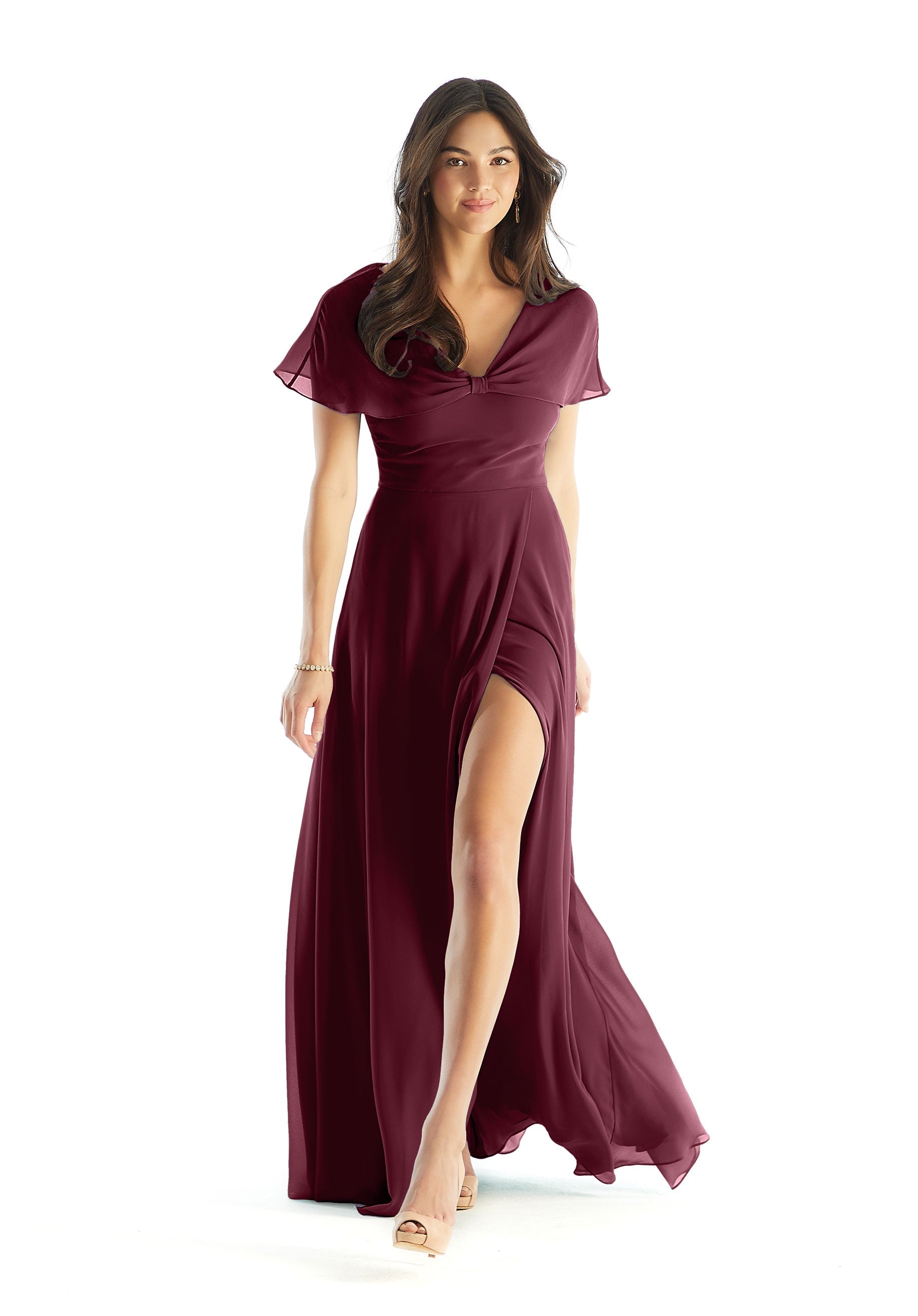 Formal Dresses Formal Long Slit Evening A Line Dress MGNY Madeline Gardner New York 31232 Bordeaux
