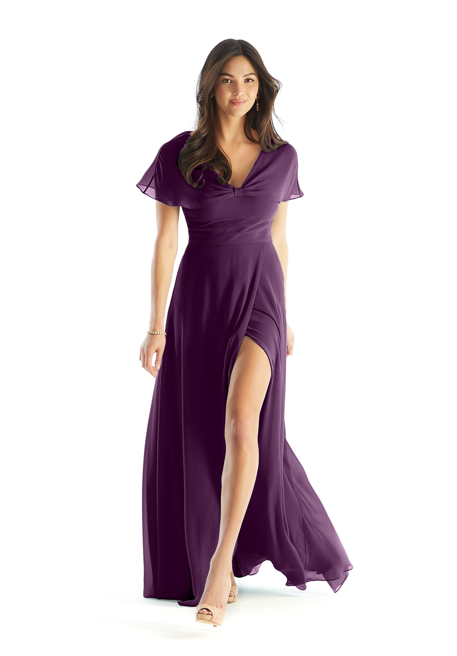 Formal Dresses A Line Slit Long Formal Evening Dress MGNY Madeline Gardner New York 31232 Eggplant
