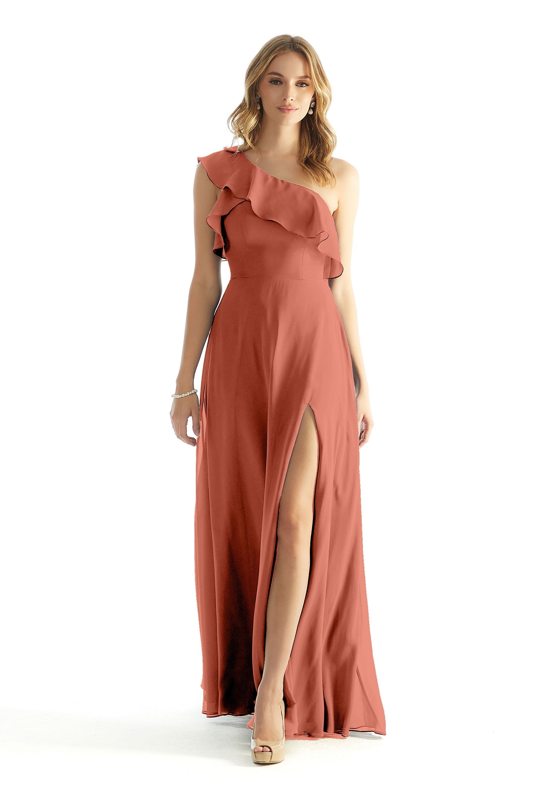 Formal Dresses Formal Evening A Line Ruffle Dress MGNY Madeline Gardner New York 31235 Spice