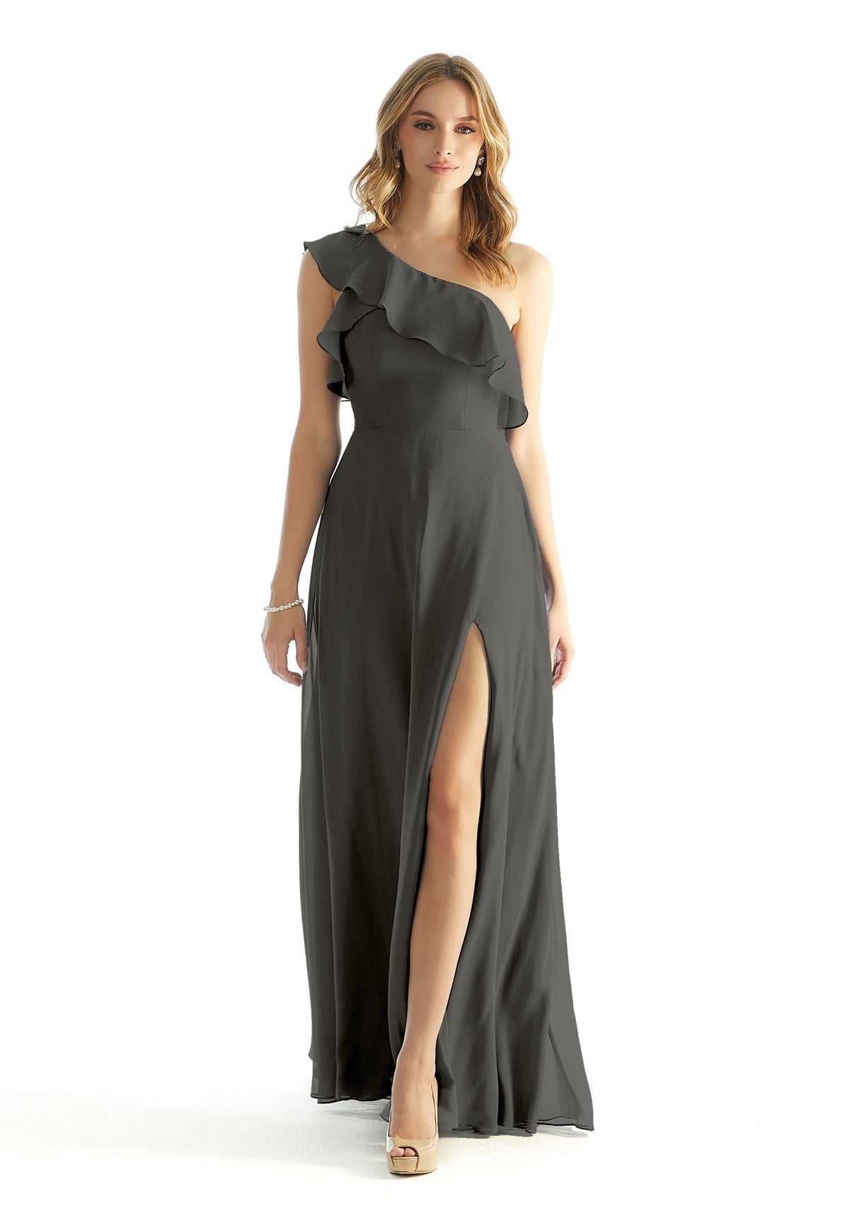 Formal Dresses Long Formal Ruffle A Line Dress MGNY Madeline Gardner New York 31235 Charcoal
