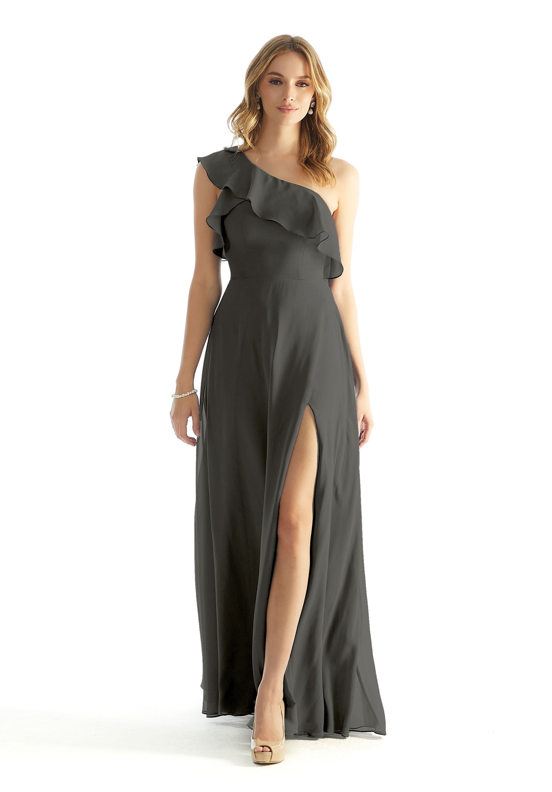Formal Dresses Long Formal Ruffle A Line Dress MGNY Madeline Gardner New York 31235 Charcoal