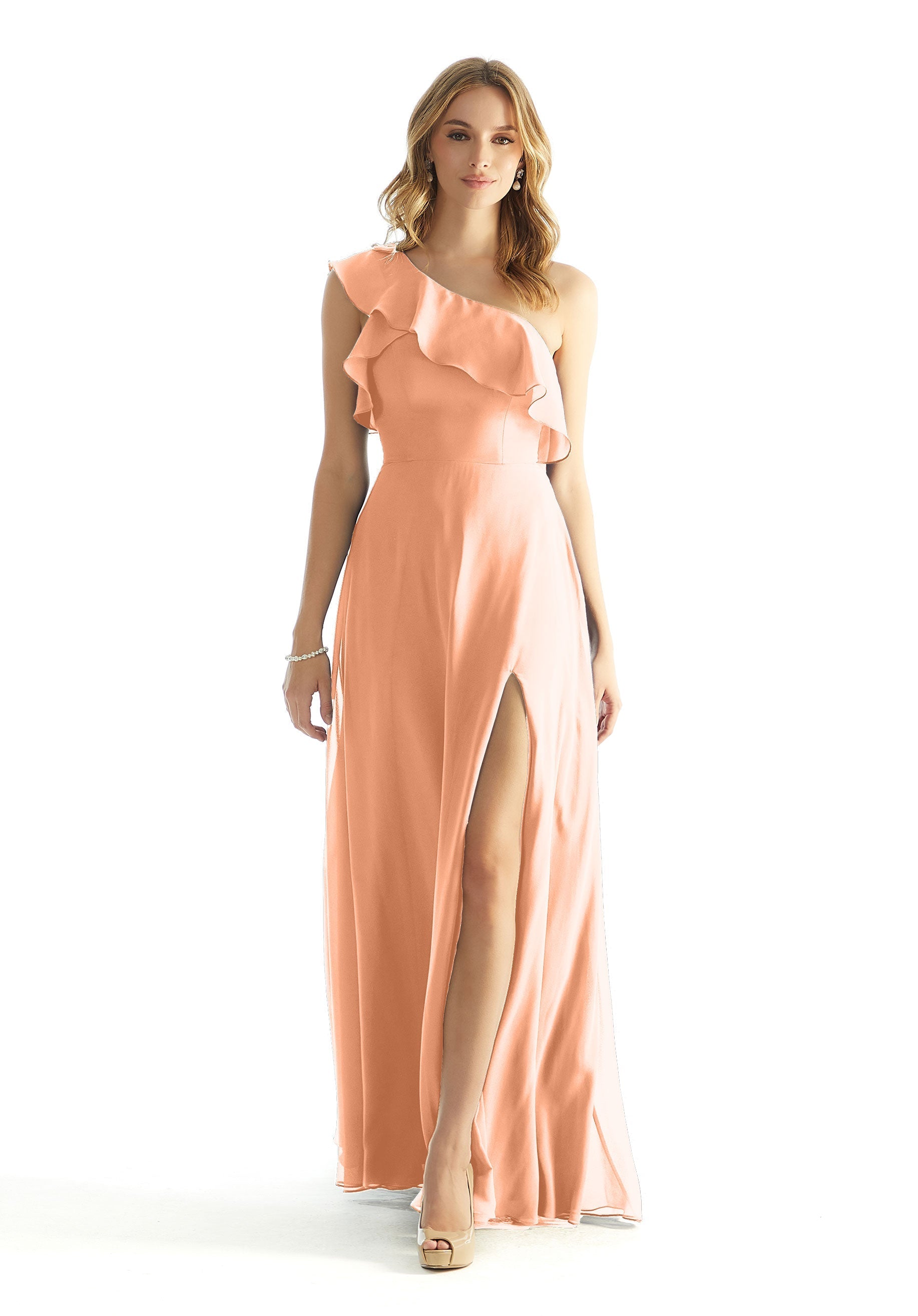 Formal Dresses Formal Evening A Line Ruffle Dress MGNY Madeline Gardner New York 31235 Peach
