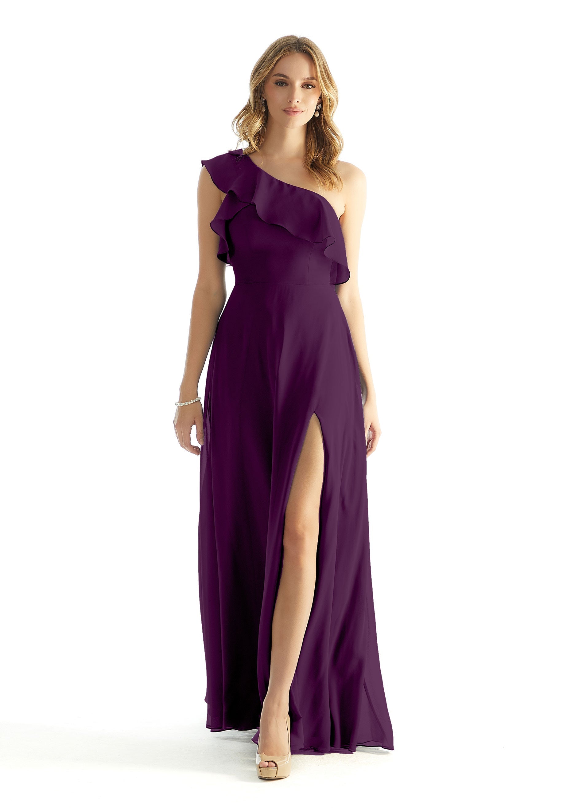 Formal Dresses Ruffle Formal A Line Long Dress MGNY Madeline Gardner New York 31235 Eggplant
