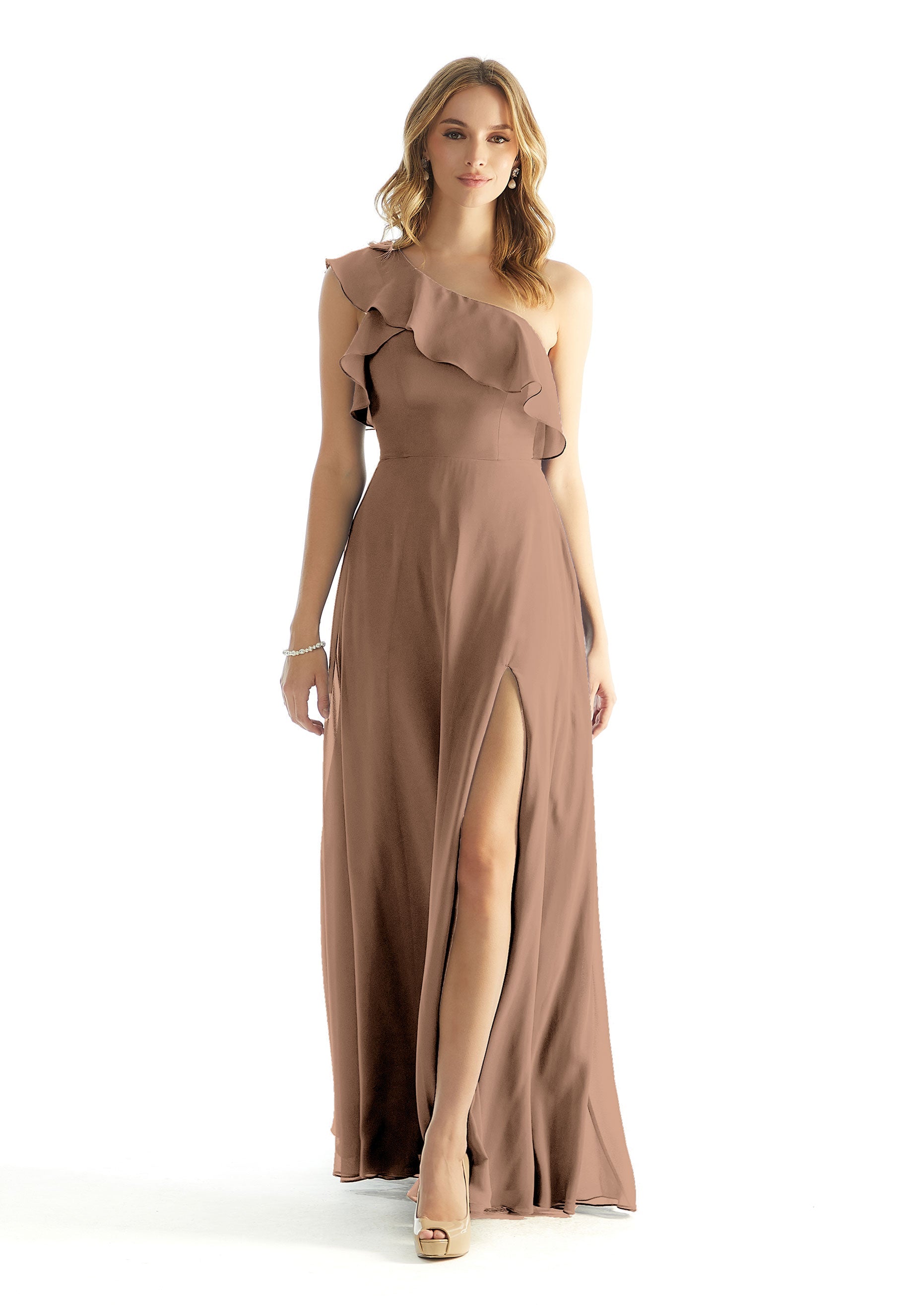 Formal Dresses Formal Evening A Line Ruffle Dress MGNY Madeline Gardner New York 31235 Fawn