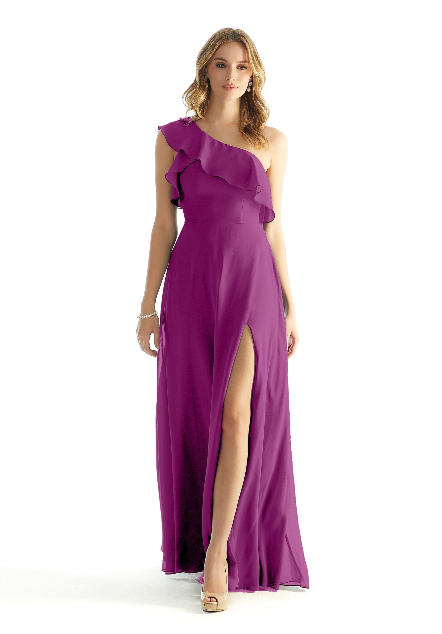 Formal Dresses Formal Ruffle Long A Line Dress MGNY Madeline Gardner New York 31235 Mulberry