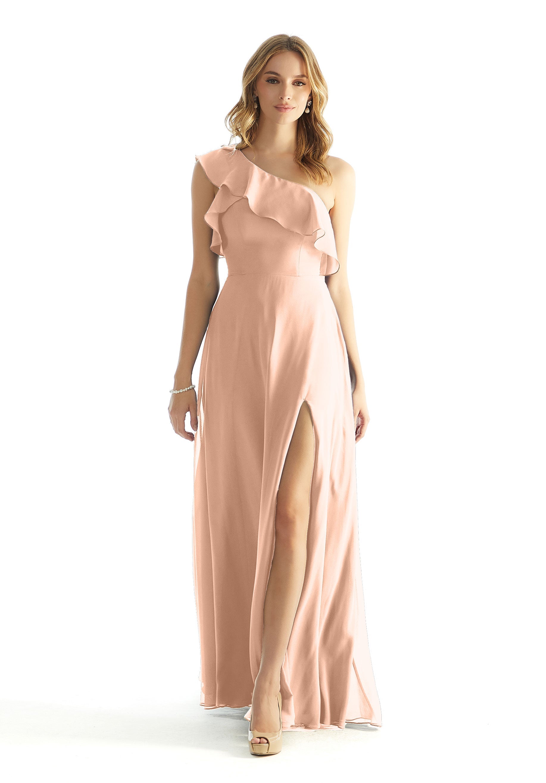Formal Dresses Long Ruffle A Line Formal Dress MGNY Madeline Gardner New York 31235 Blush
