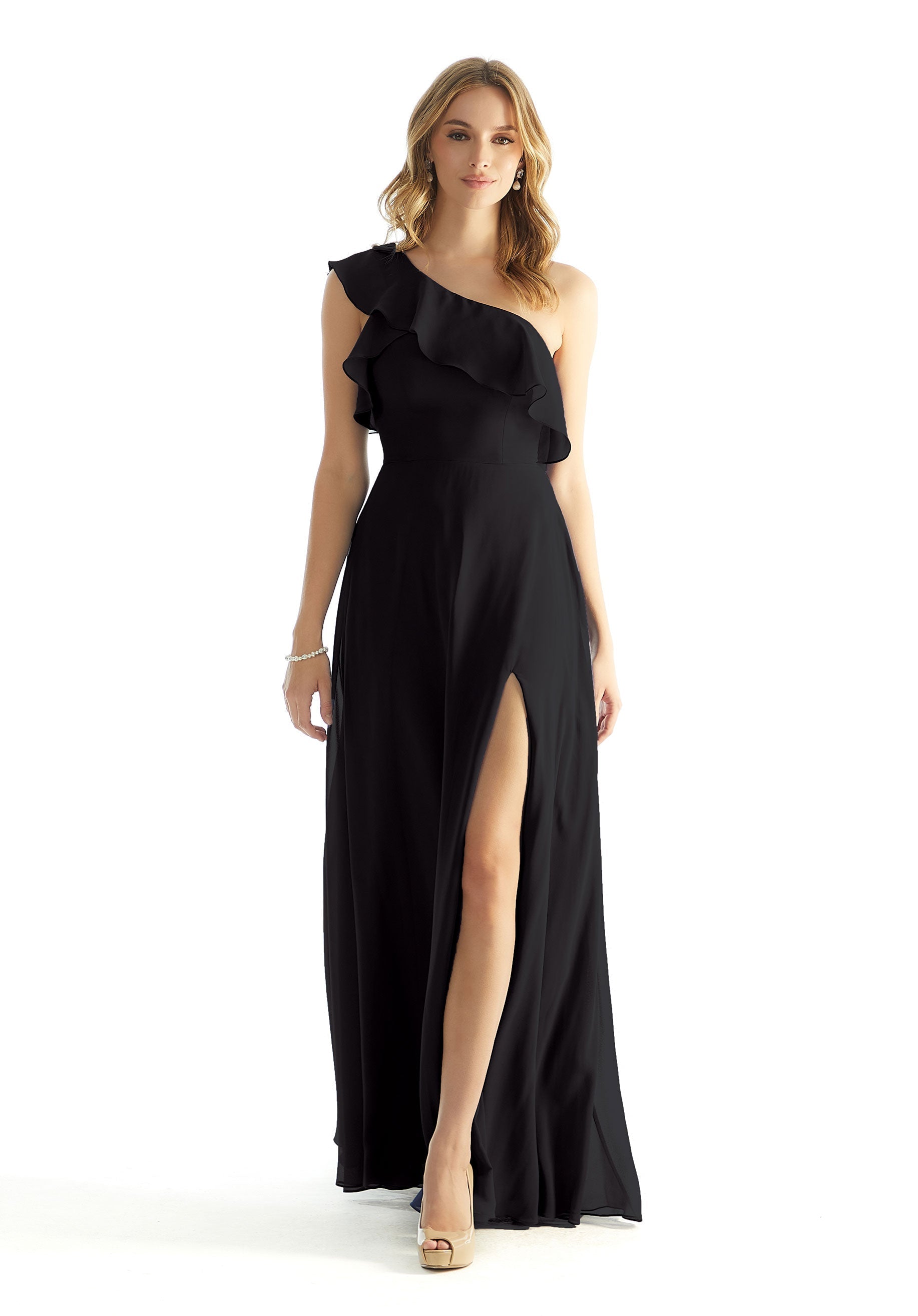 Formal Dresses Long Formal Ruffle A Line Dress MGNY Madeline Gardner New York 31235 Black