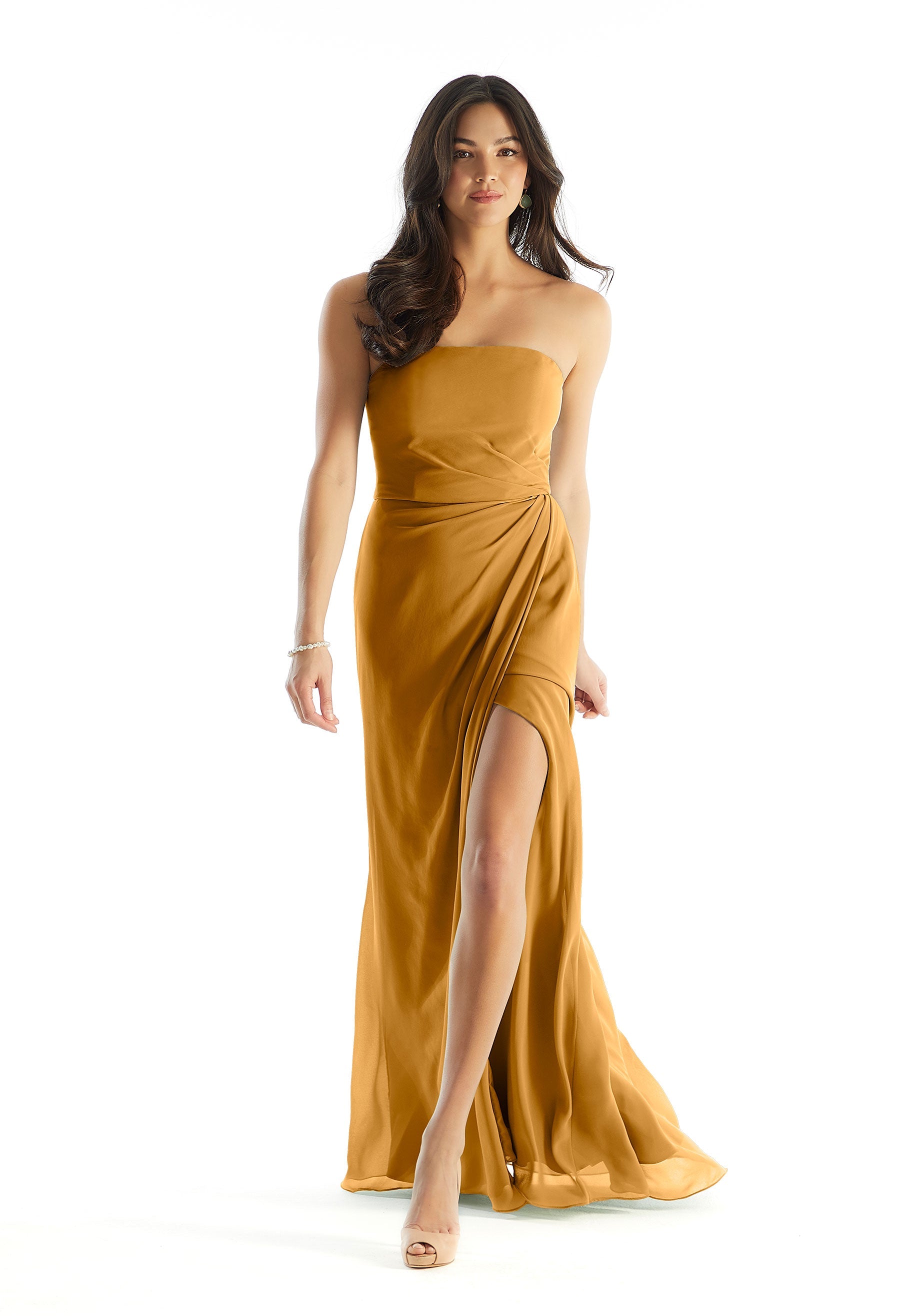 Formal Dresses Long Pleated Formal Slit Dress MGNY Madeline Gardner New York 31236 Saffron