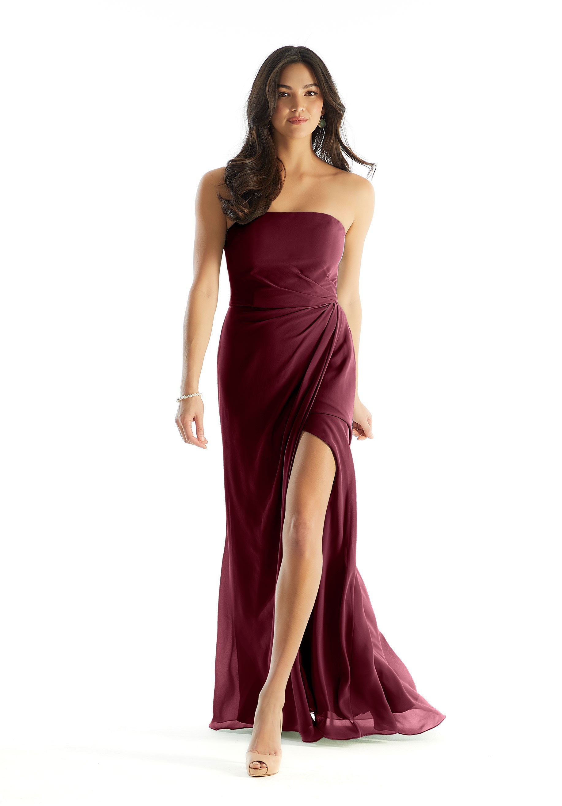 Formal Dresses Pleated Long Slit Formal Dress MGNY Madeline Gardner New York 31236 Bordeaux