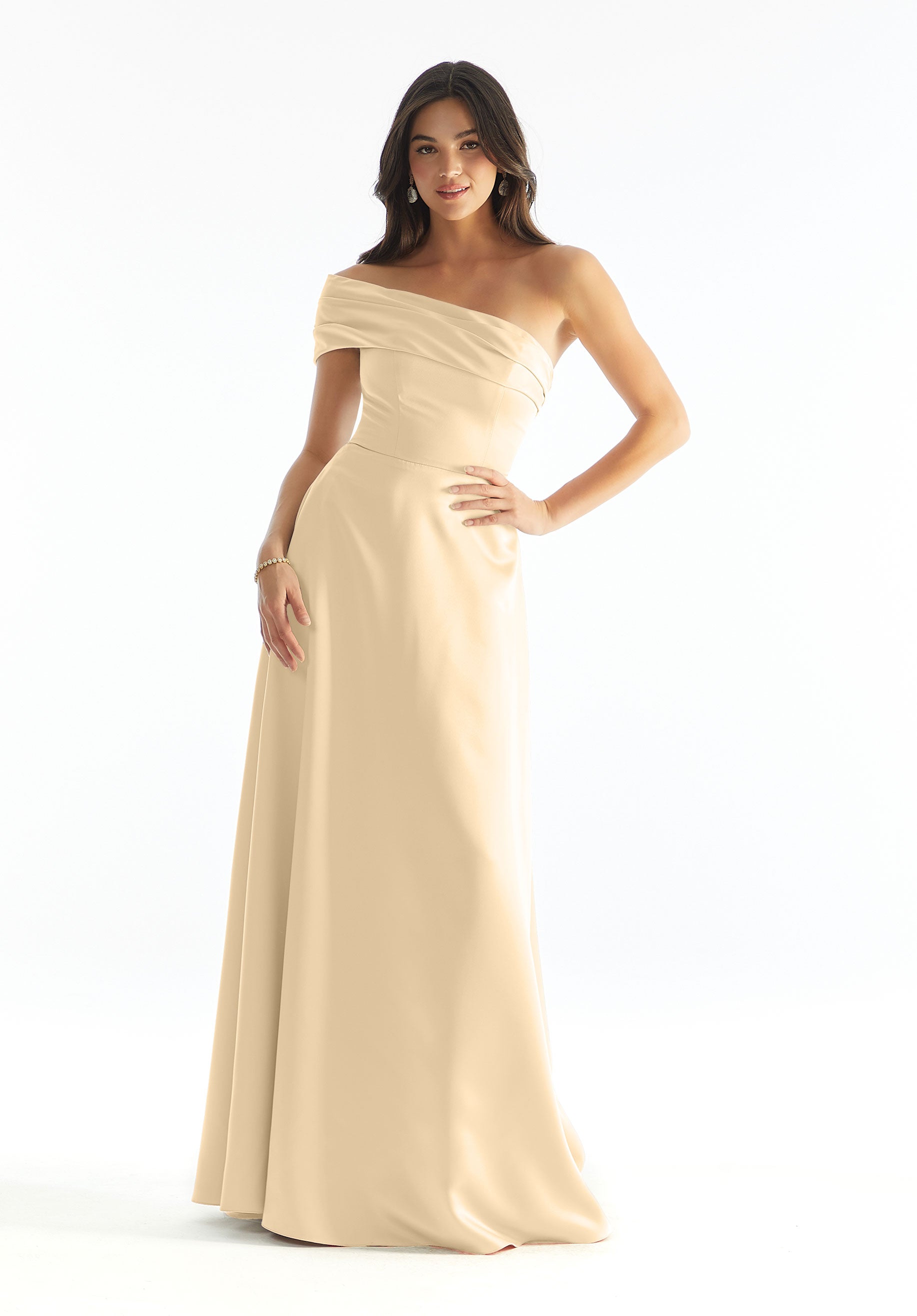 Formal Dresses Long A Line Pleated Formal Evening Dress MGNY Madeline Gardner New York 31237 Buttercream