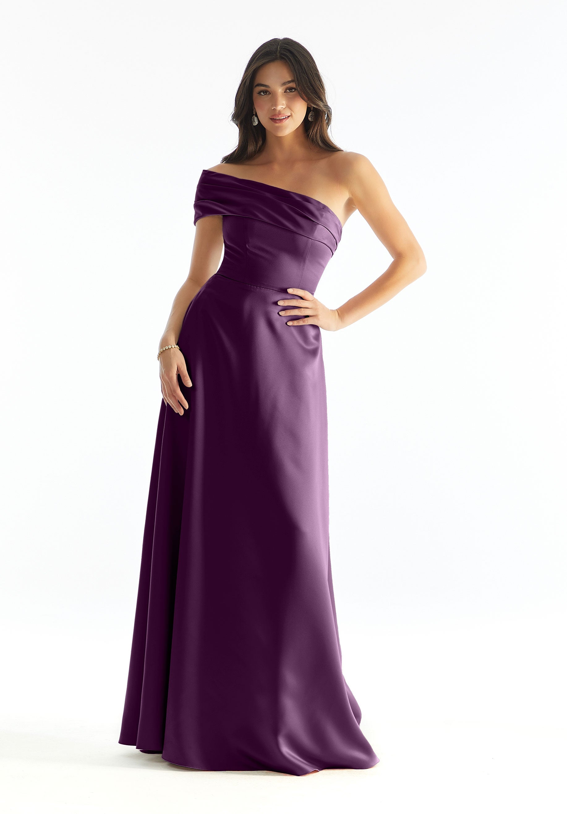 Formal Dresses Formal A Line Slit Long Dress MGNY Madeline Gardner New York 31237 Eggplant