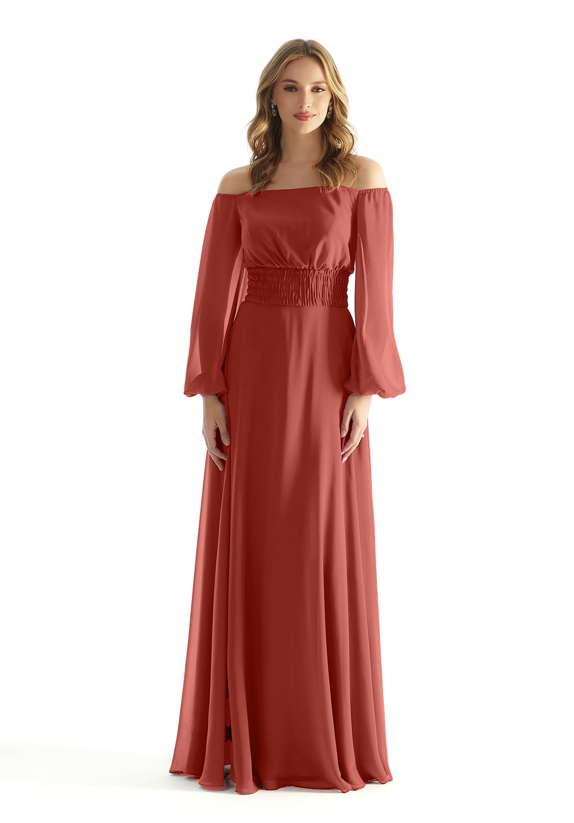 Formal Dresses Formal Evening A Line Long Sleeve Dress MGNY Madeline Gardner New York 31238 Terra Cotta