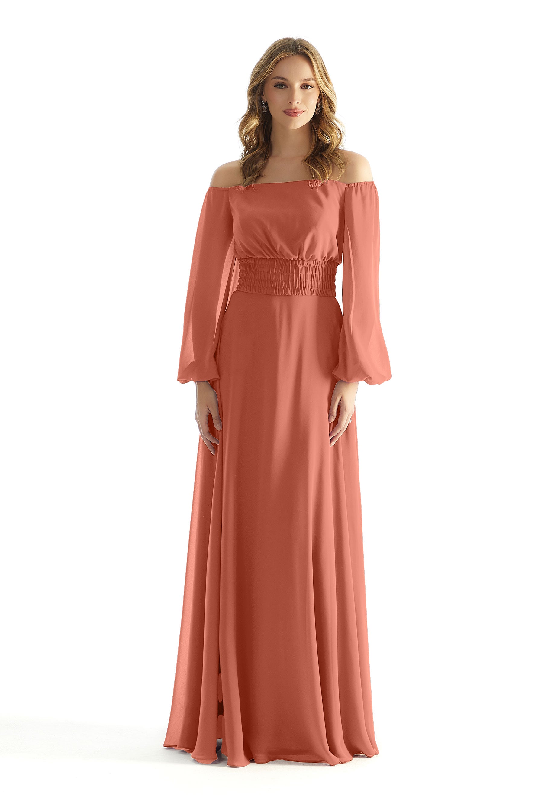 Formal Dresses A Line Long Sleeve Evening Formal Dress MGNY Madeline Gardner New York 31238 Spice