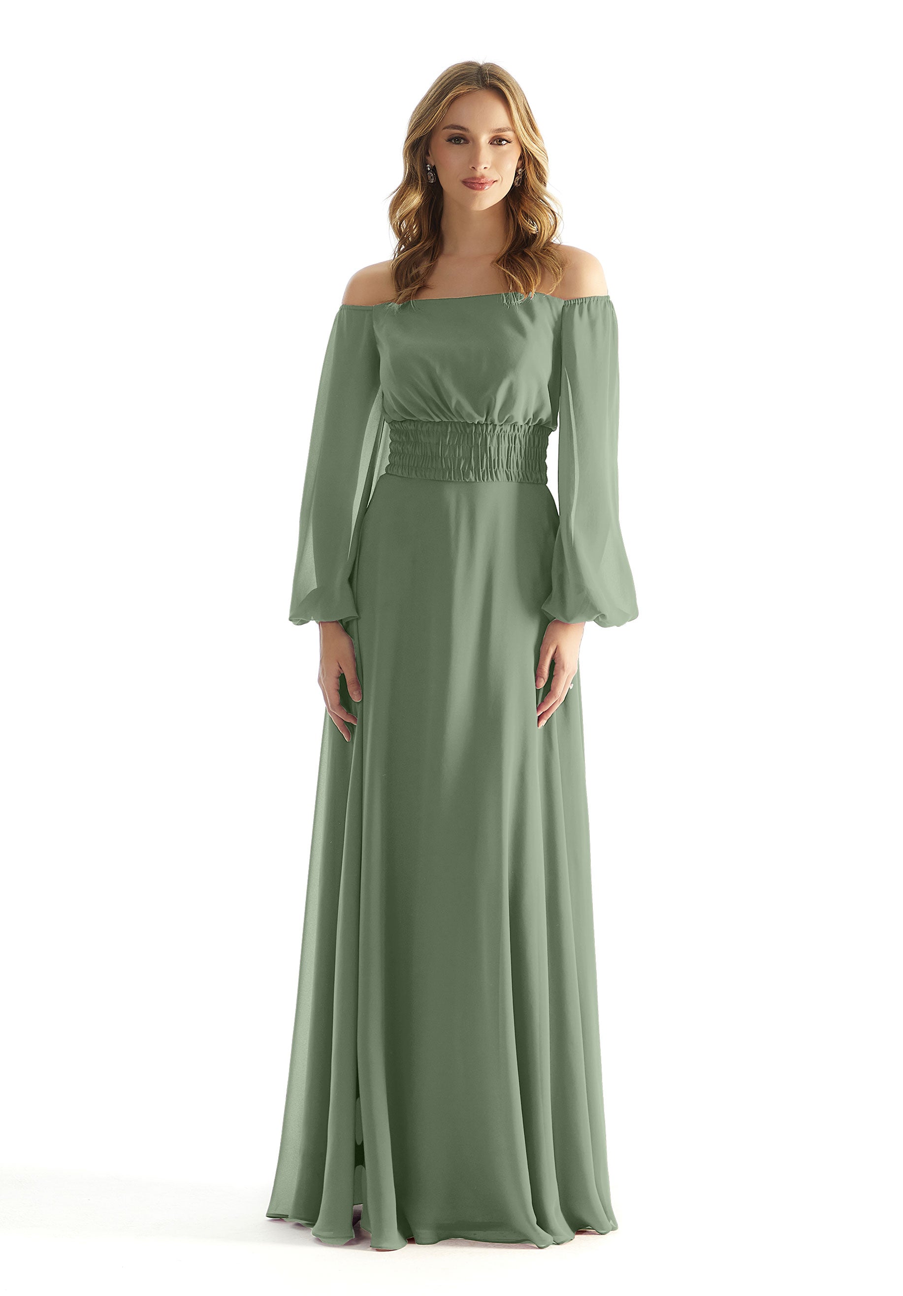 Formal Dresses Long Sleeve Evening Formal A Line Dress MGNY Madeline Gardner New York 31238 Moss