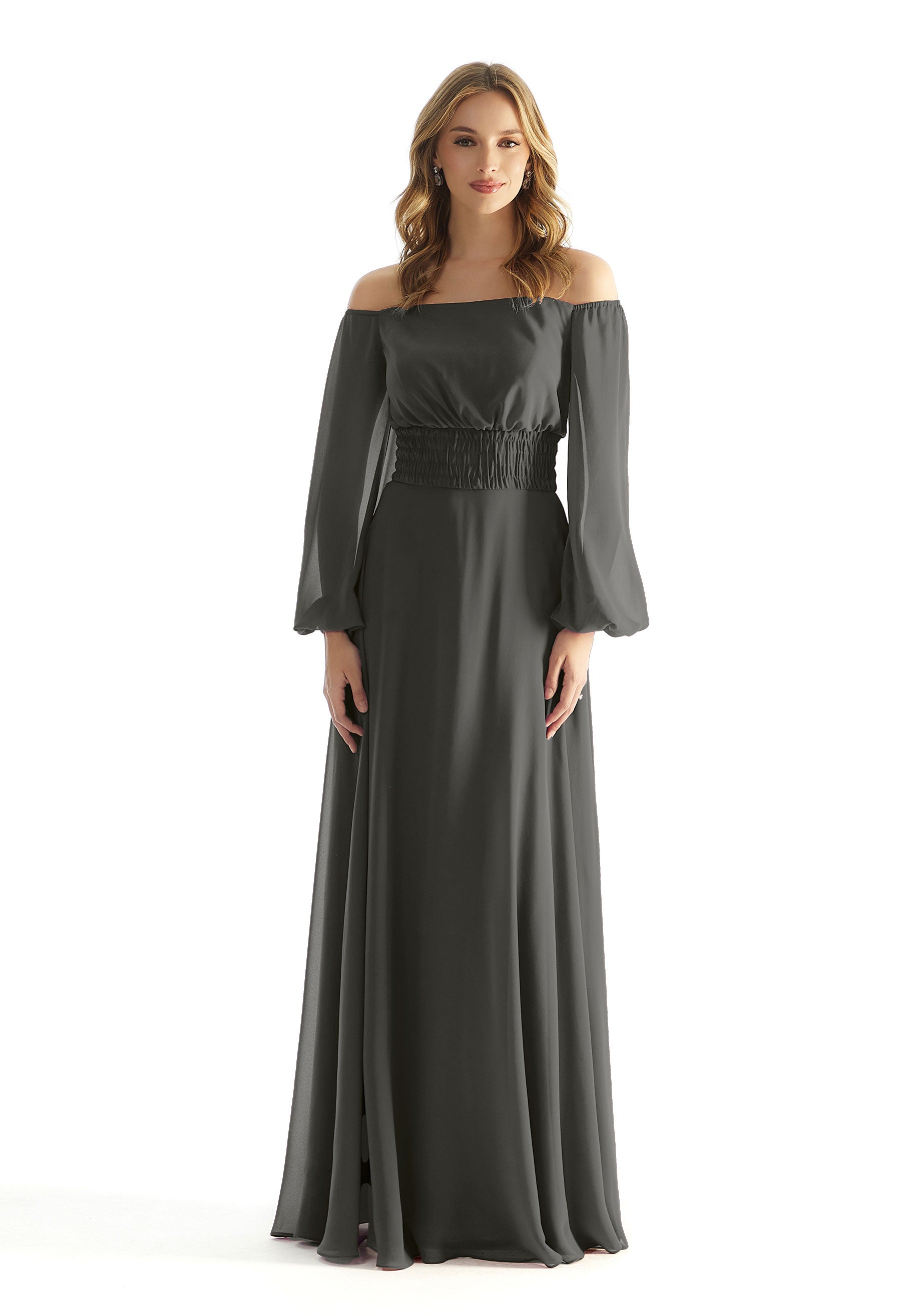 Formal Dresses Long Sleeve A Line Formal Evening Dress MGNY Madeline Gardner New York 31238 Charcoal