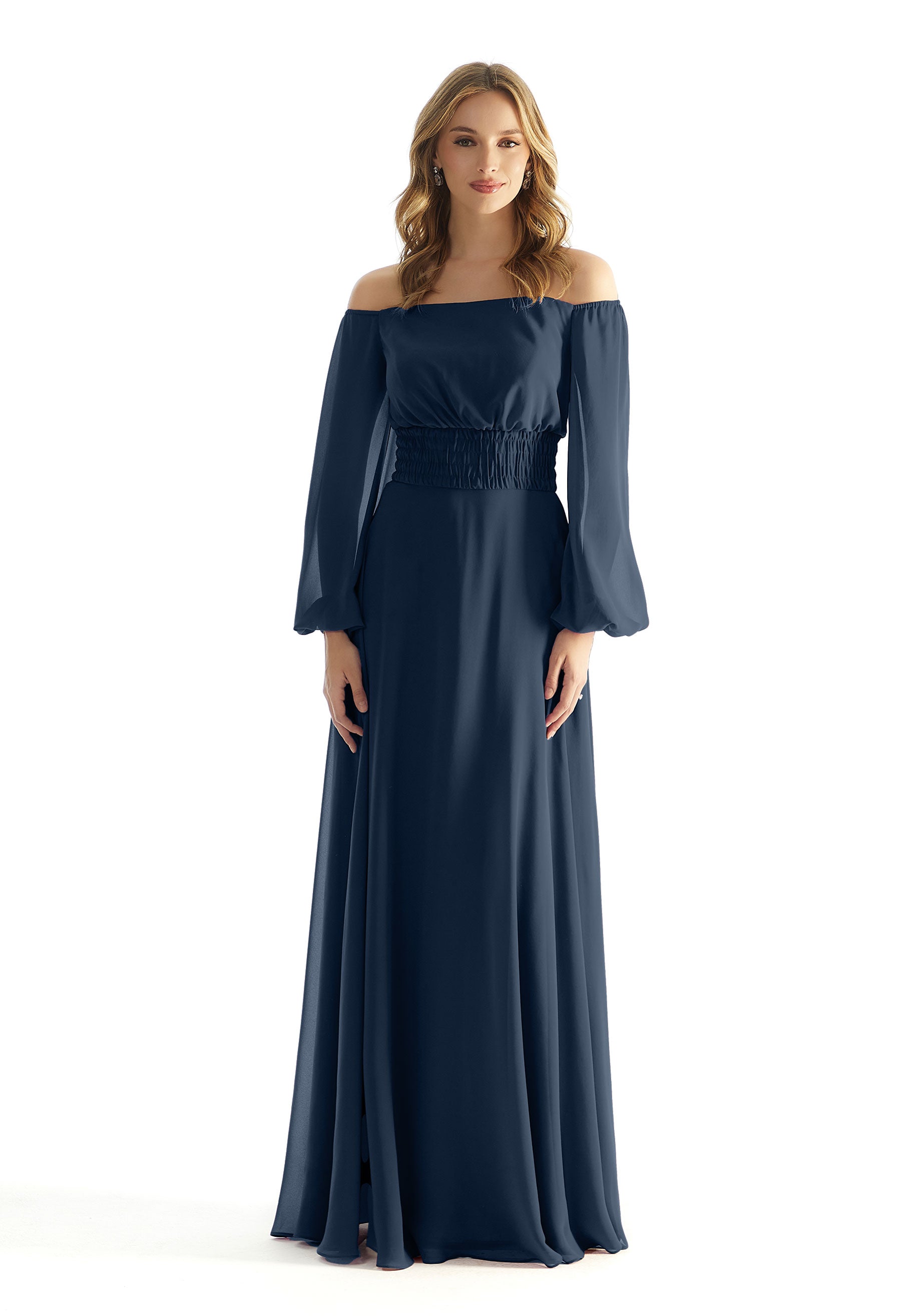 Formal Dresses Evening A Line Long Sleeve Formal Dress MGNY Madeline Gardner New York 31238 Navy